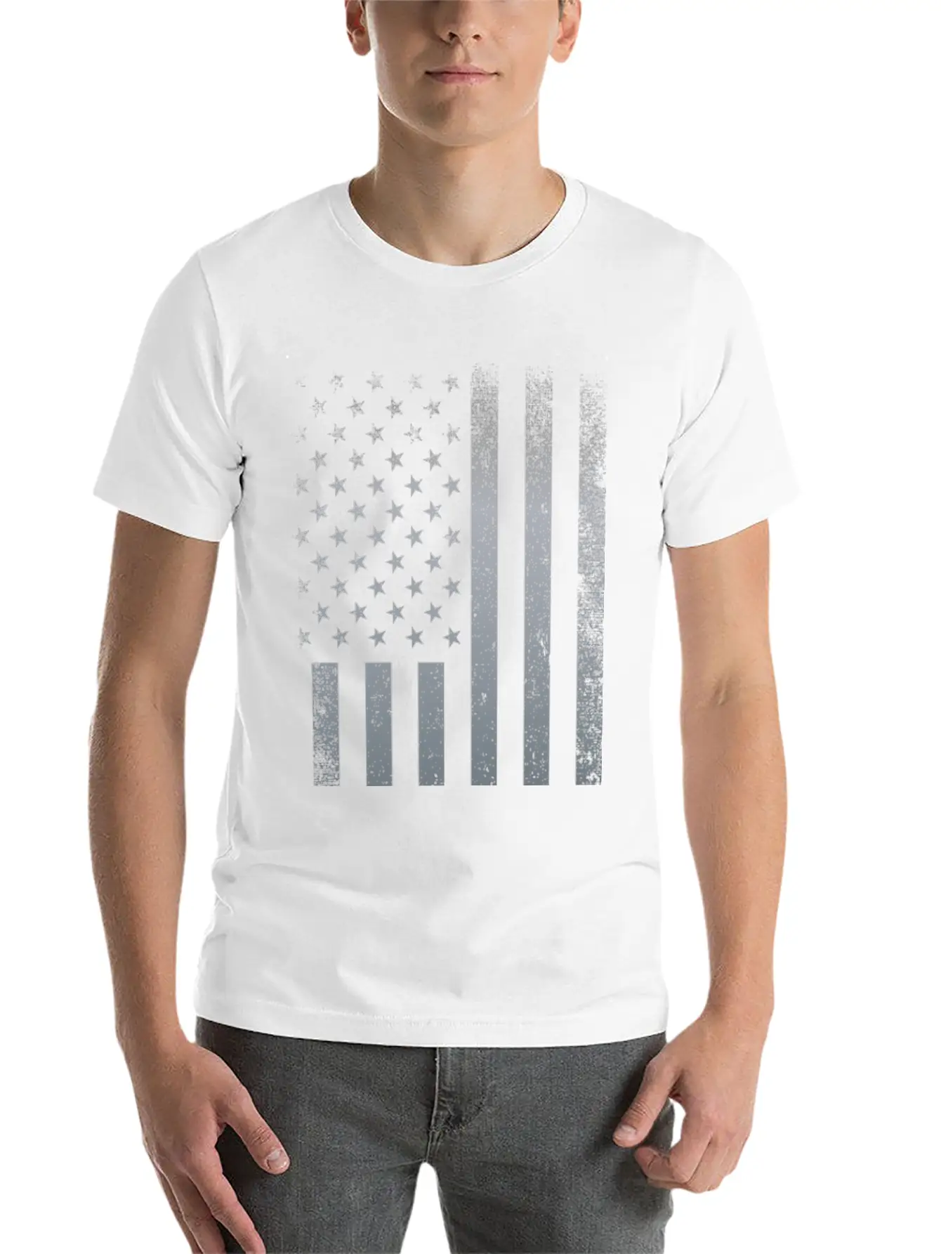 American Flag: Distressed Silver Basic Graphic T-Shirt – Daily Comfort In Soft Cotton
