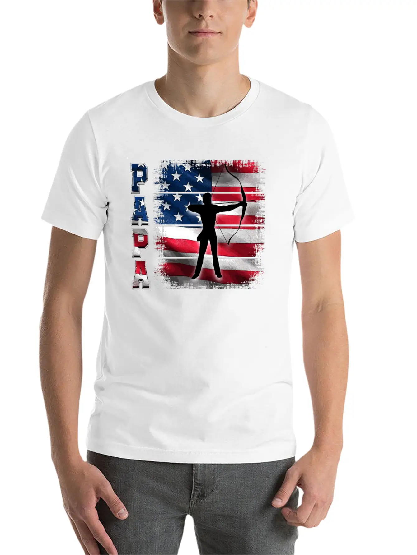 Archery Papa American Flag Stylish Everyday T-Shirt – Unisex Basic Cotton Tee