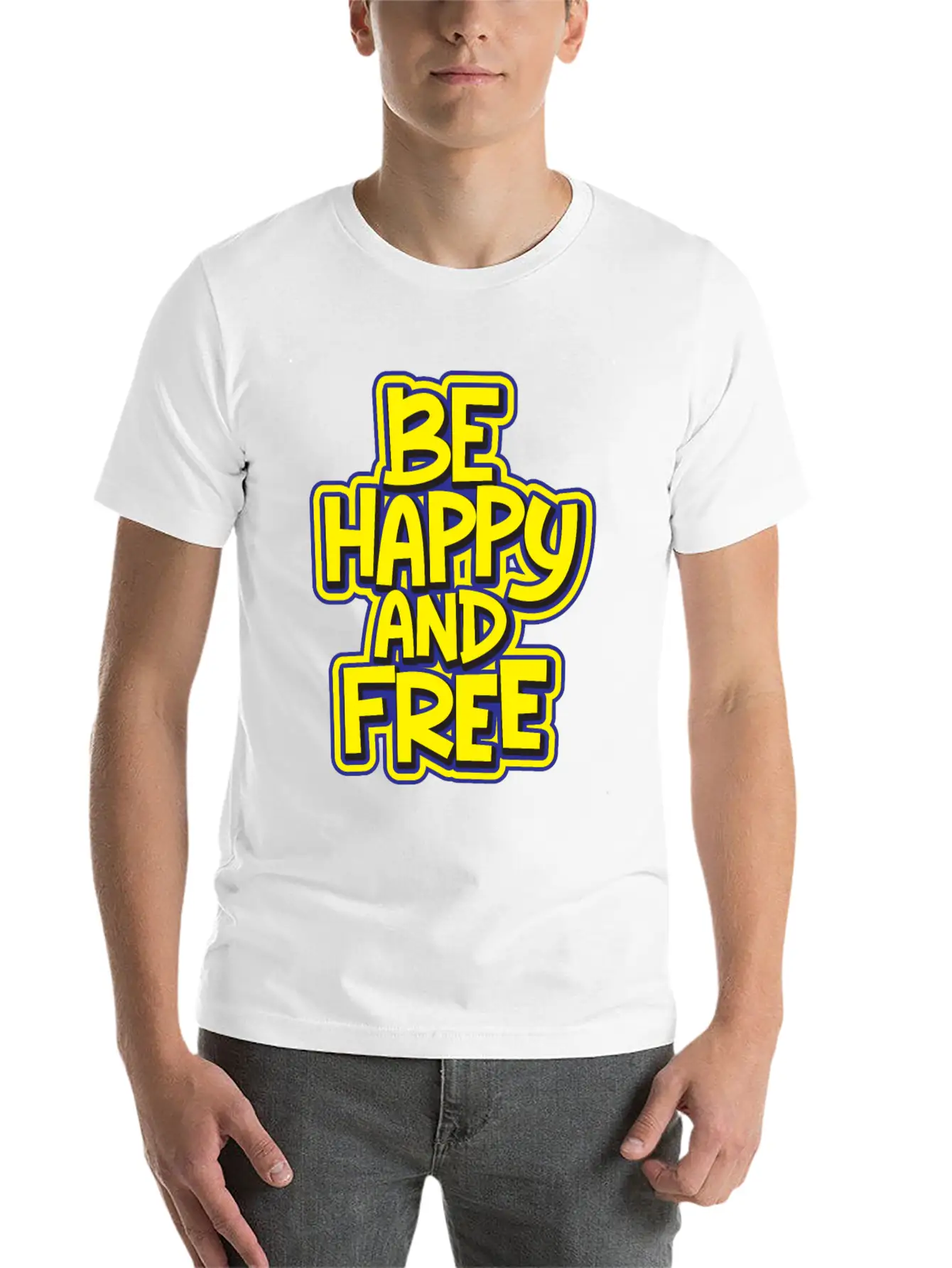 Be Happy Free Hand Lettering Basic Graphic T-Shirt – Daily Comfort In Soft Cotton