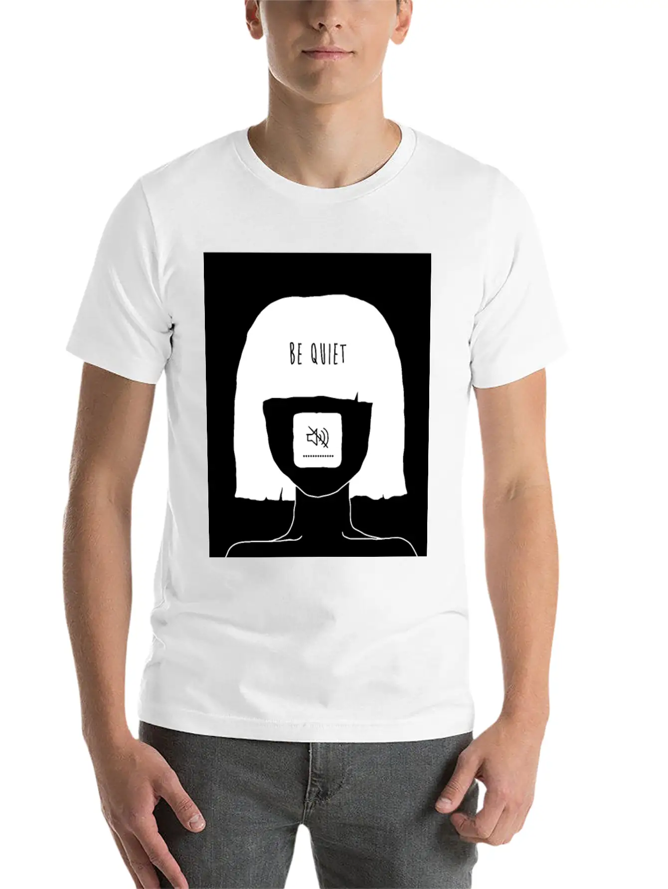 Be Quiet - Muted Mind Poster (black) Simple Everyday Graphic Tee – Lightweight Summer Wear