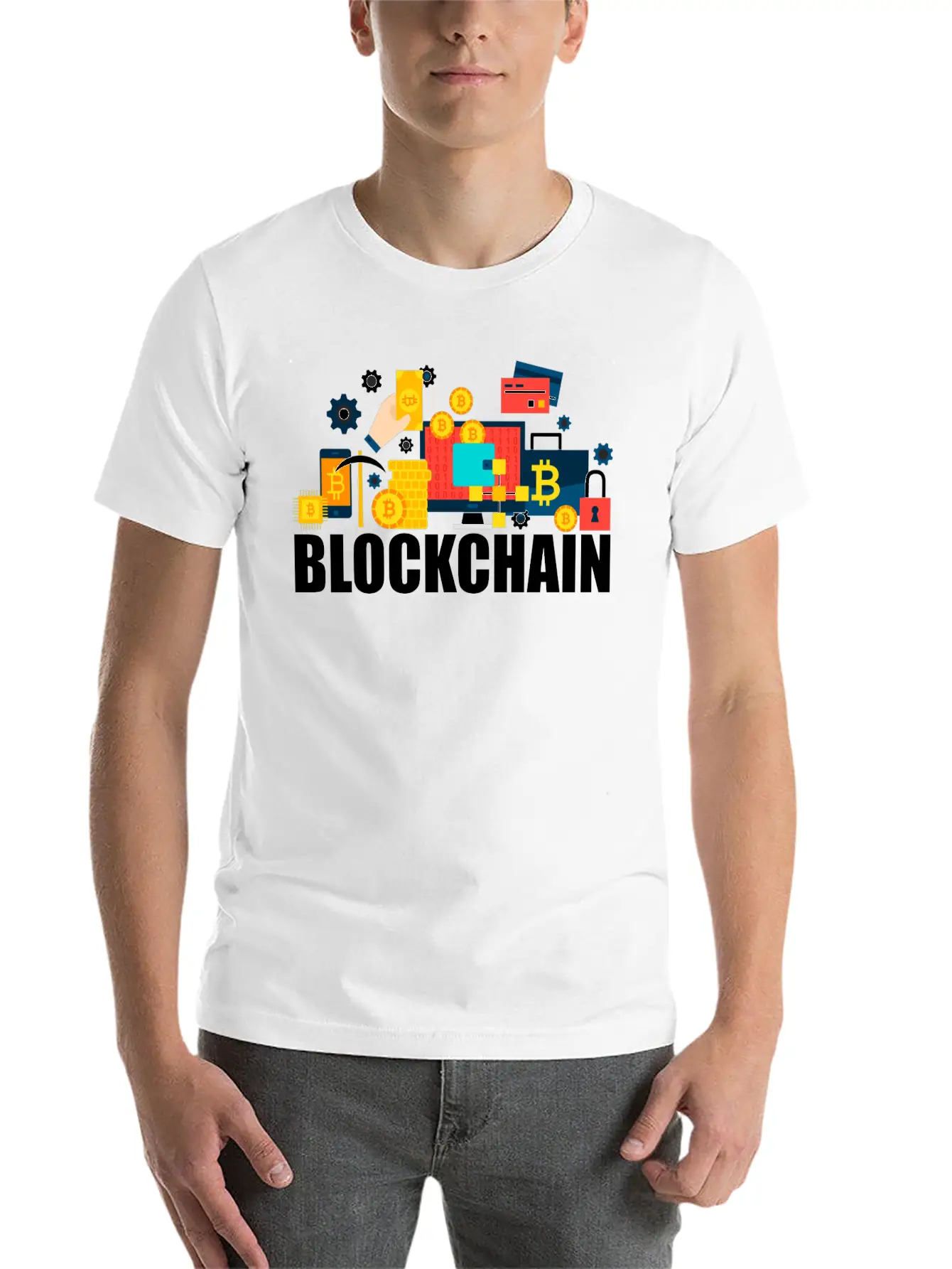 Blockchain Cryptocurrency Digital Mining Bitcoin Stylish Everyday T-Shirt – Unisex Basic Cotton Tee