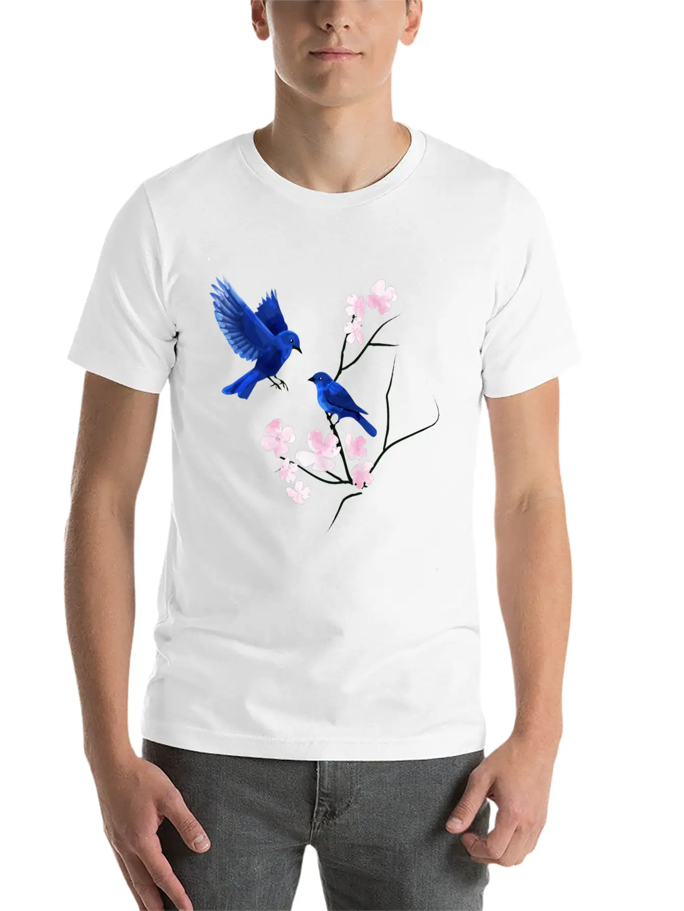 Blue Bird Cherry Blossom Basic Graphic T-Shirt – Daily Comfort In Soft Cotton