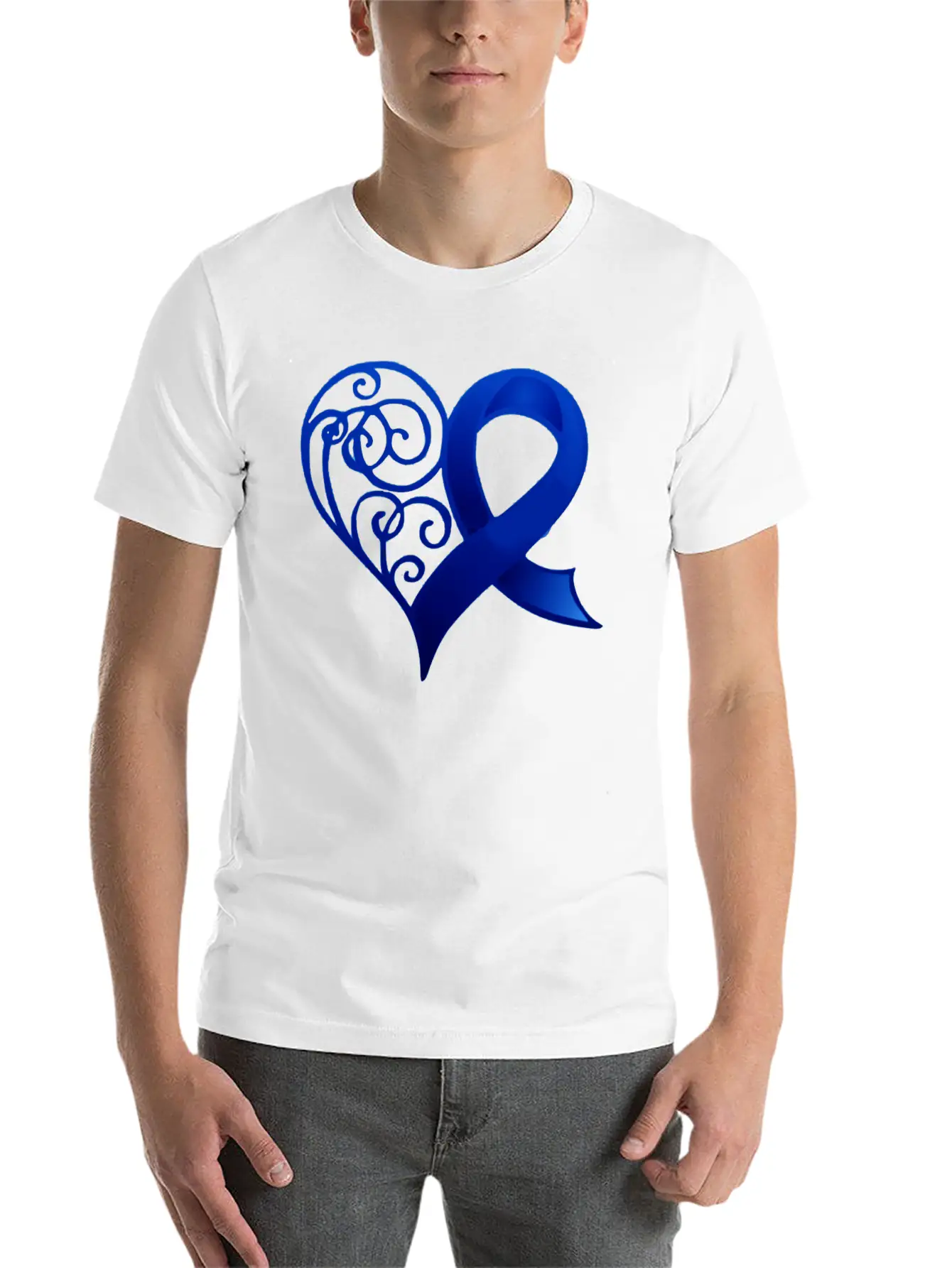 Blue Ribbon Heart Stylish Everyday T-Shirt – Unisex Basic Cotton Tee