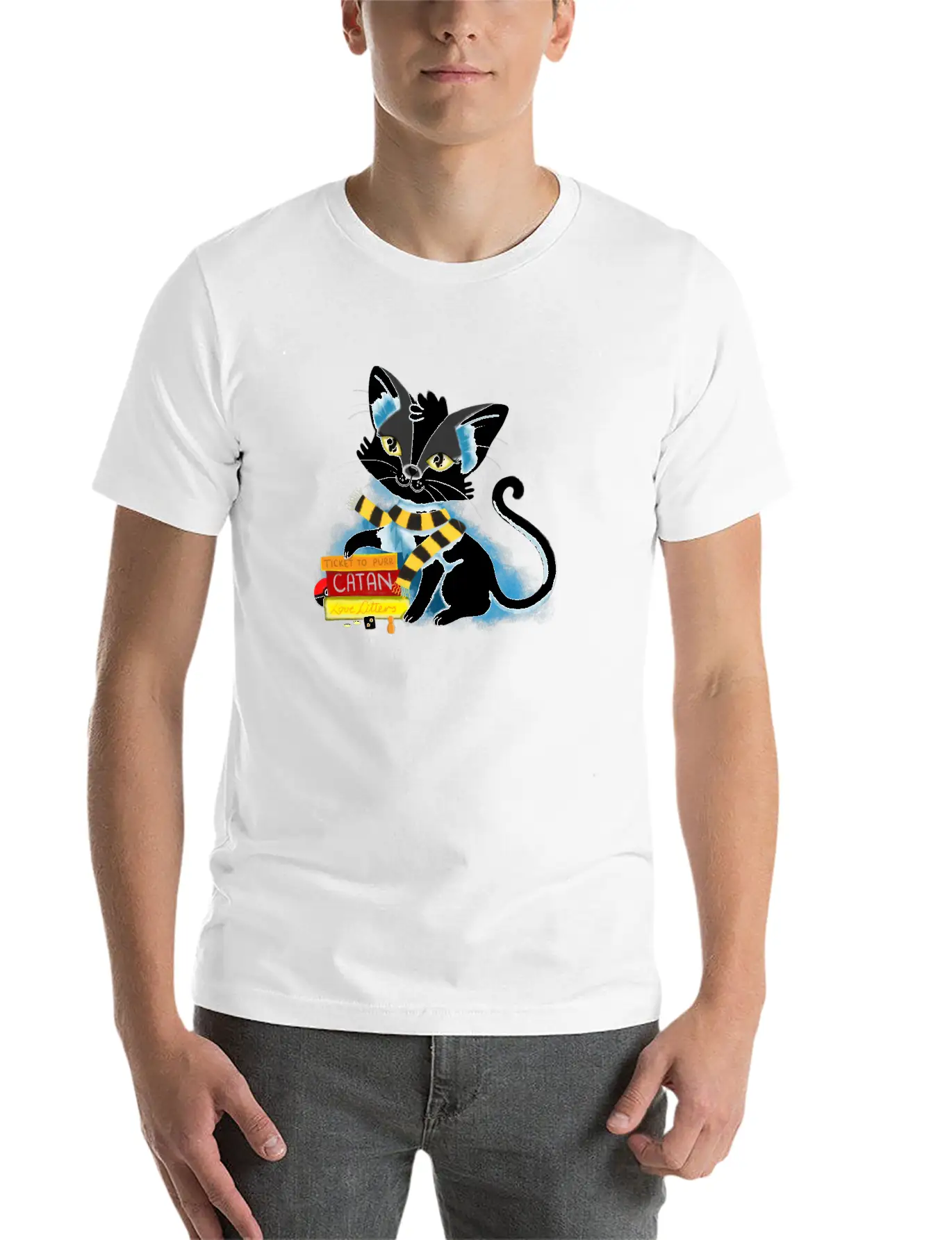 Board Game Cat (hand Painted) With Nerd Stuff Stylish Everyday T-Shirt – Unisex Basic Cotton Tee
