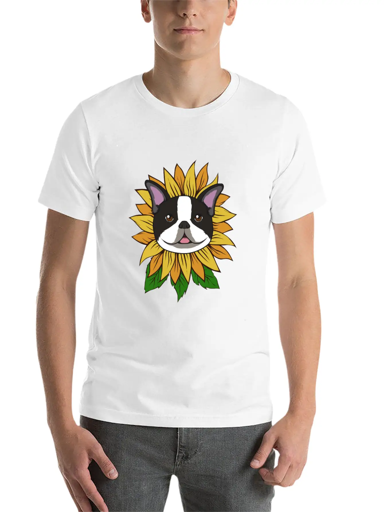 BOSTON TERRIER SUNFLOWER Lightweight Cotton T-Shirt – Daily Comfort Graphic Shirt