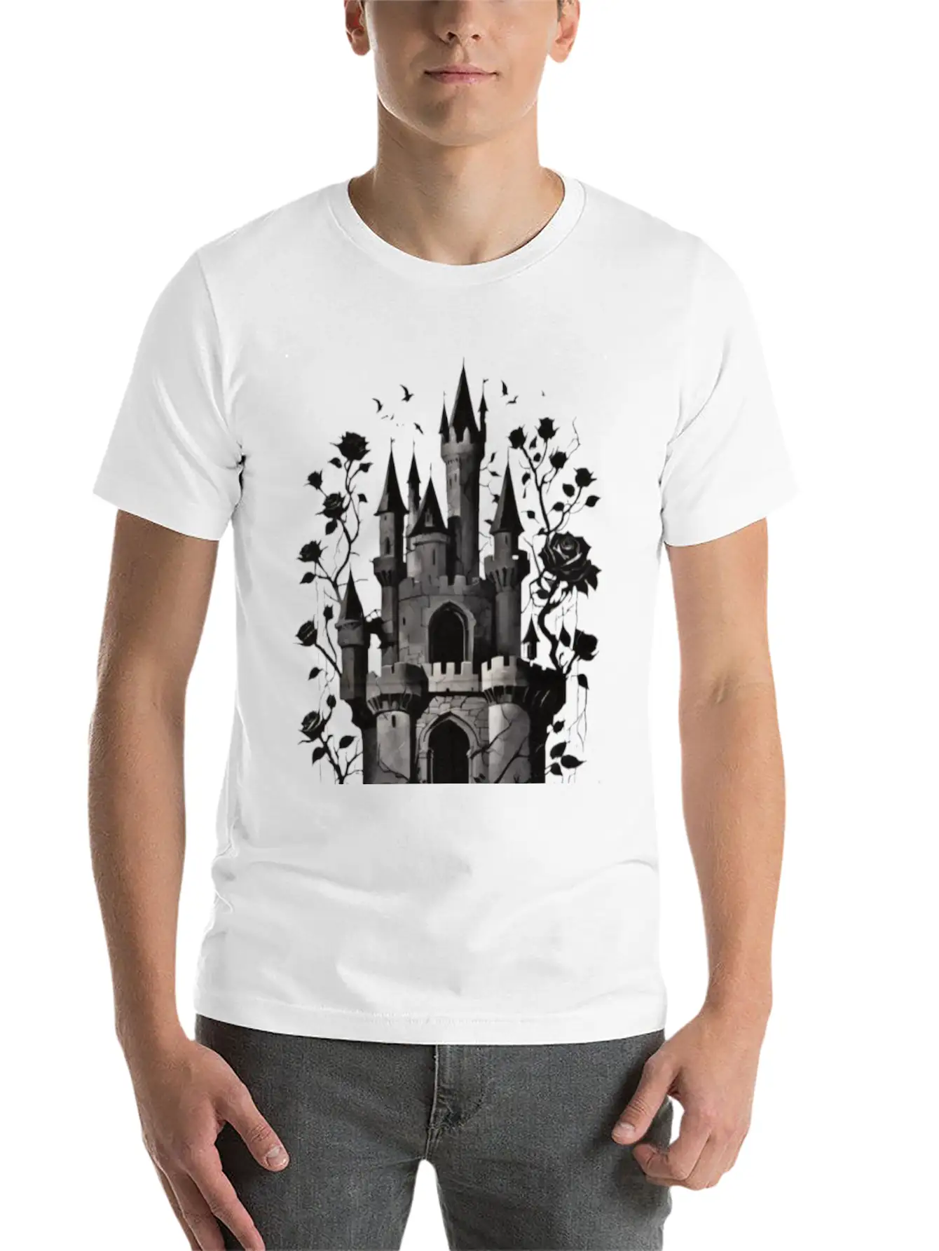 Castle Surrounded By Roses Basic Graphic T-Shirt – Daily Comfort In Soft Cotton