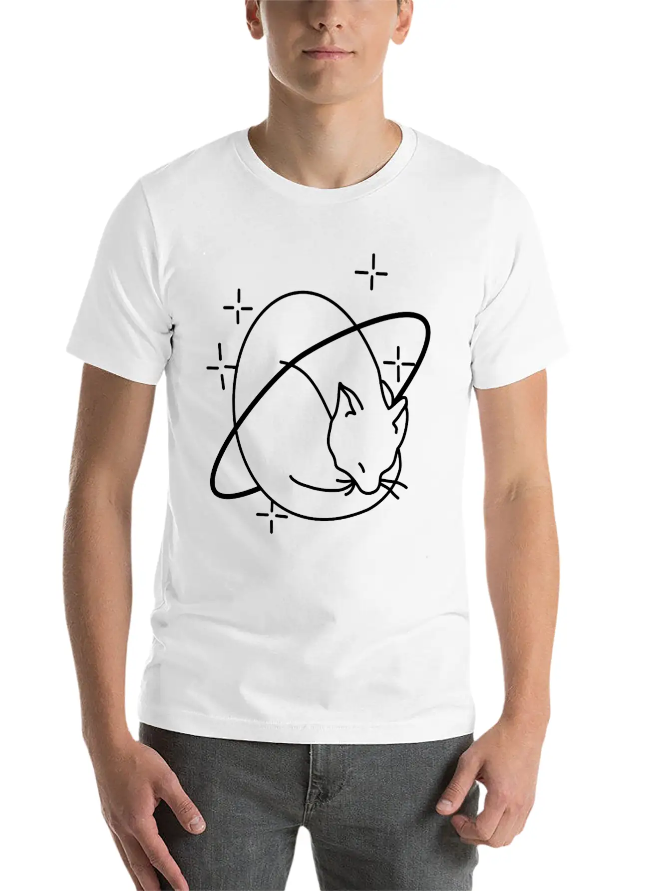 Cat Cuddling Planet Basic Graphic T-Shirt – Daily Comfort In Soft Cotton