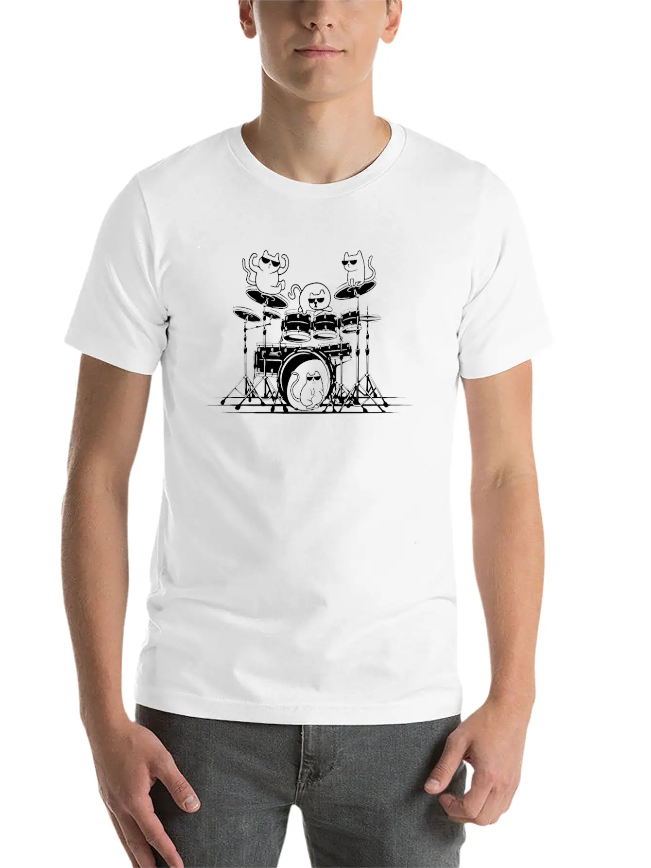 Cat Drum Set Drums Cat Drummer Musician Drum Playe Stylish Everyday T-Shirt – Unisex Basic Cotton Tee