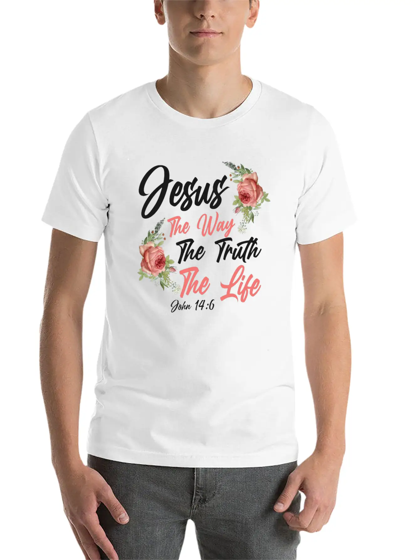 Christian Bible Verse Quote Rose Stylish Everyday T-Shirt – Unisex Basic Cotton Tee