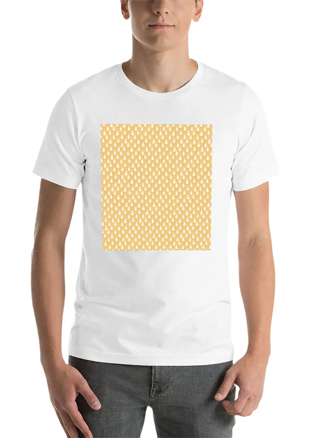 Cute Ochre Brown Hand Drawn Triangles Pattern Stylish Everyday T-Shirt – Unisex Basic Cotton Tee