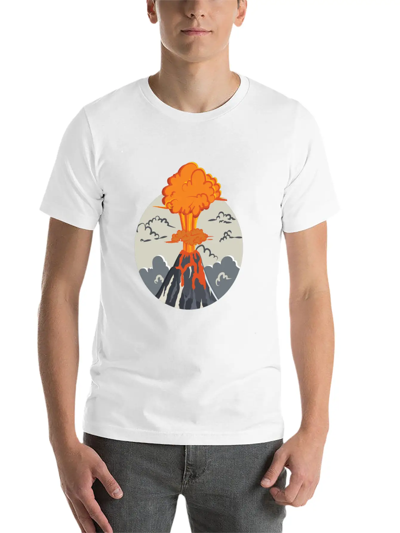 Erupting Volcano Basic Graphic T-Shirt – Daily Comfort In Soft Cotton