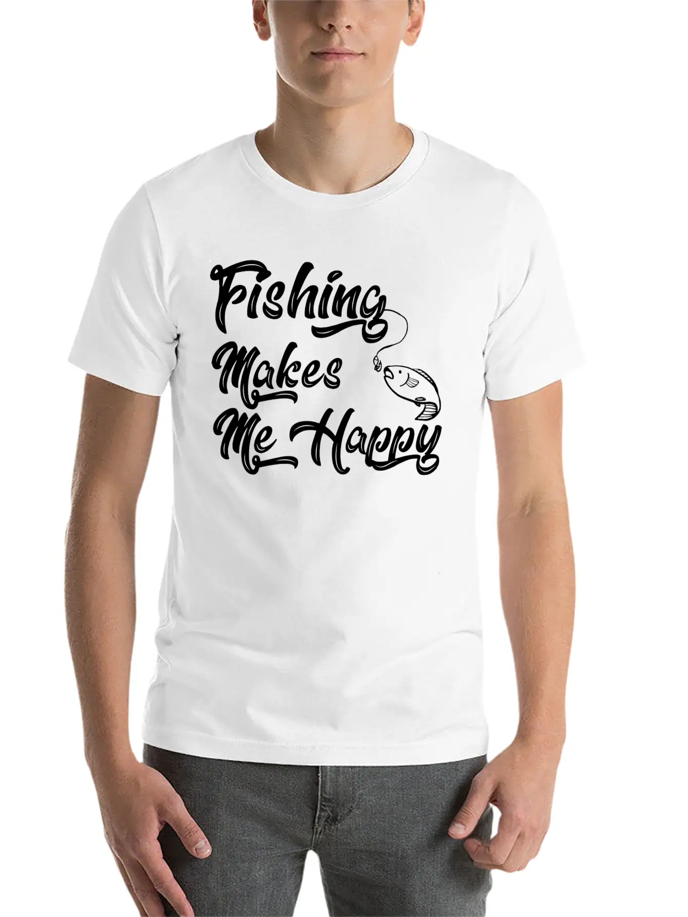 Fishing Makes Me Happy, Fisher, Fishing, Booting Unisex Casual T-Shirt – Clean Design For Daily Comfort