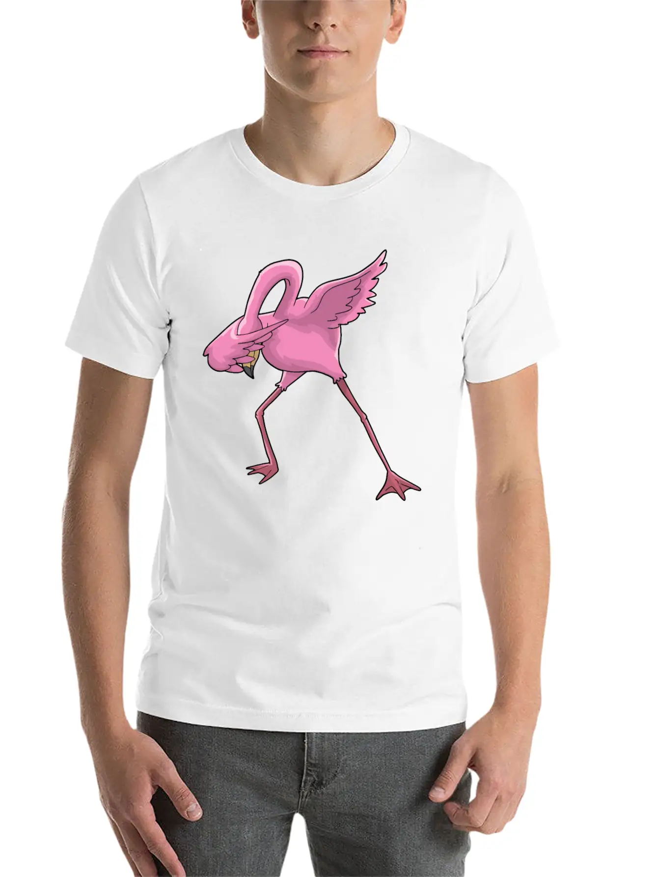 Flamingo Dabbing Simple Everyday Graphic Tee – Lightweight Summer Wear