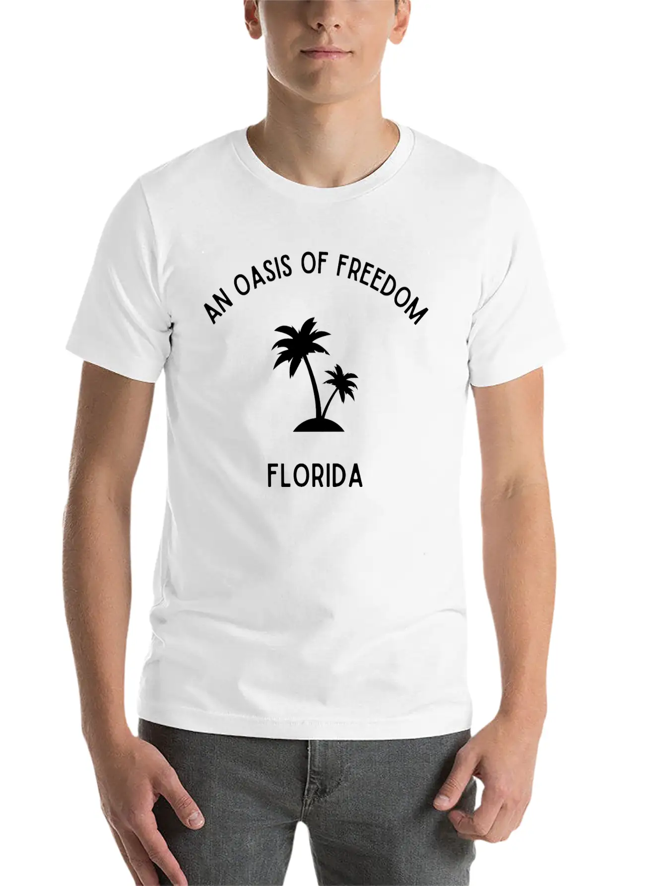 Florida - An Oasis Of Freedom - White Print Basic Graphic T-Shirt – Daily Comfort In Soft Cotton