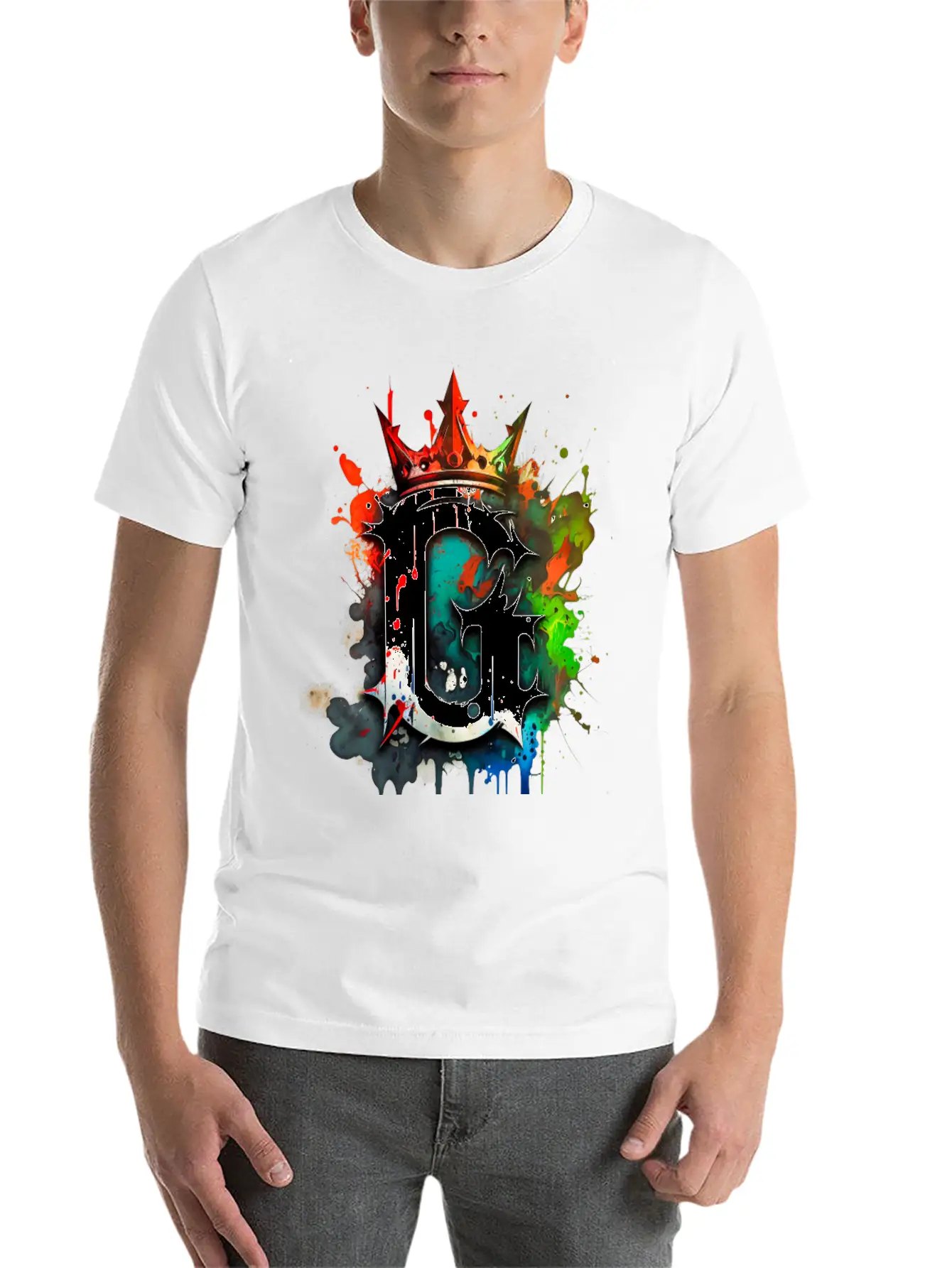 Graffiti Initial Letter "G" With 👑 Classic Crew Neck Graphic Tee – Everyday Minimal Look