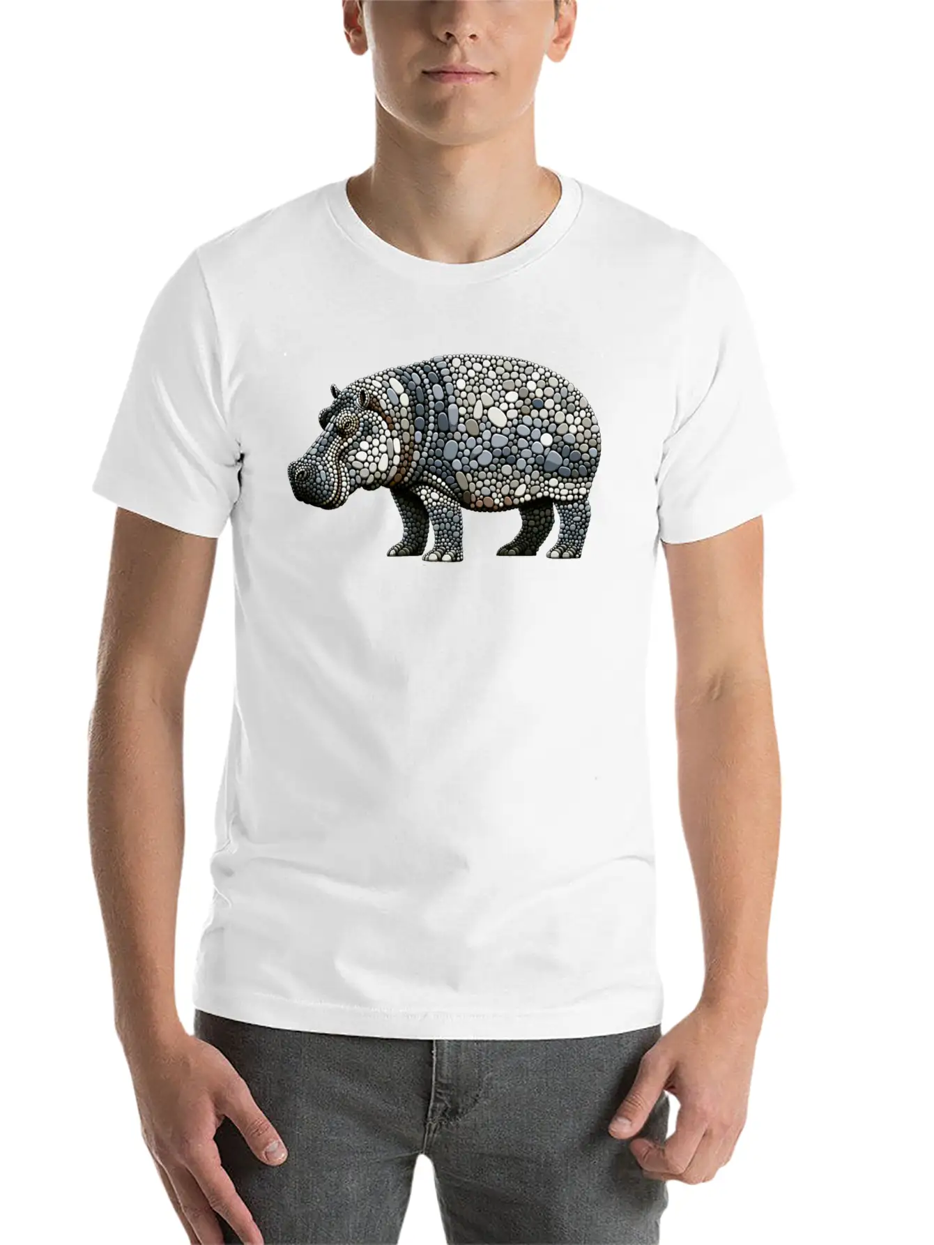 Grayscale Pebble Hippopotamus Stylish Everyday T-Shirt – Unisex Basic Cotton Tee