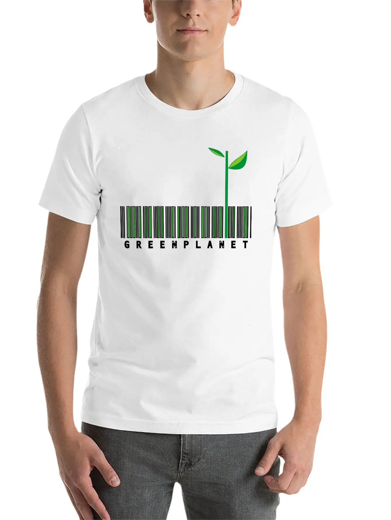 Green Planet Bar Code White Stylish Everyday T-Shirt – Unisex Basic Cotton Tee
