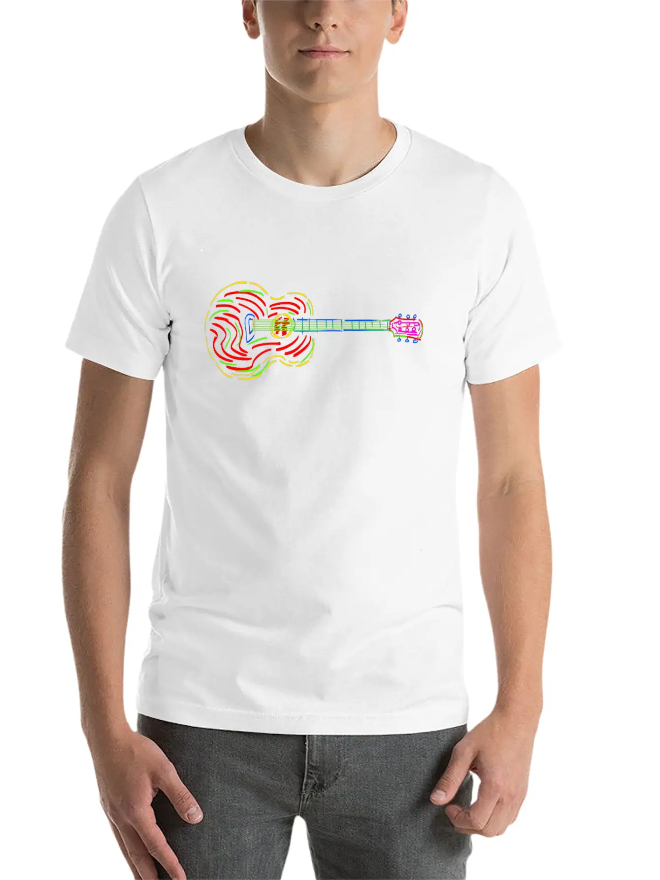 Guitar - Line Art Design Stylish Everyday T-Shirt – Unisex Basic Cotton Tee