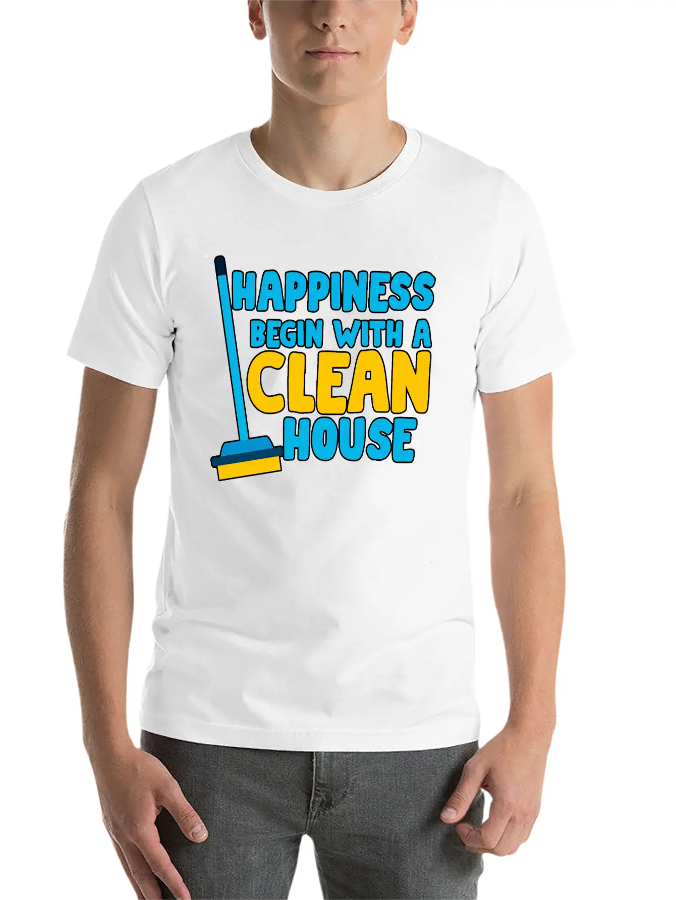 Happiness Begins With A Clean House Basic Graphic T-Shirt – Daily Comfort In Soft Cotton