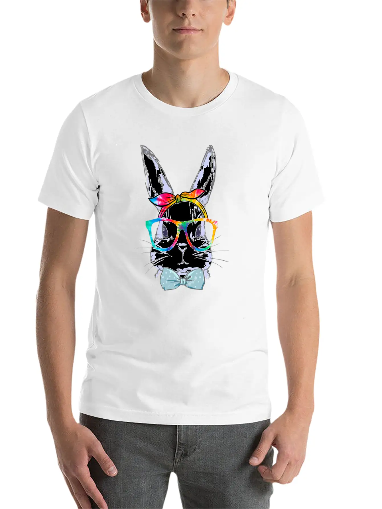 Happy Easter Day Bunny Face Tie Dye Stylish Everyday T-Shirt – Unisex Basic Cotton Tee