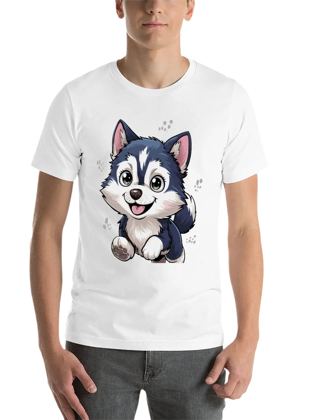 Happy Husky Romping In Grass Stylish Everyday T-Shirt – Unisex Basic Cotton Tee