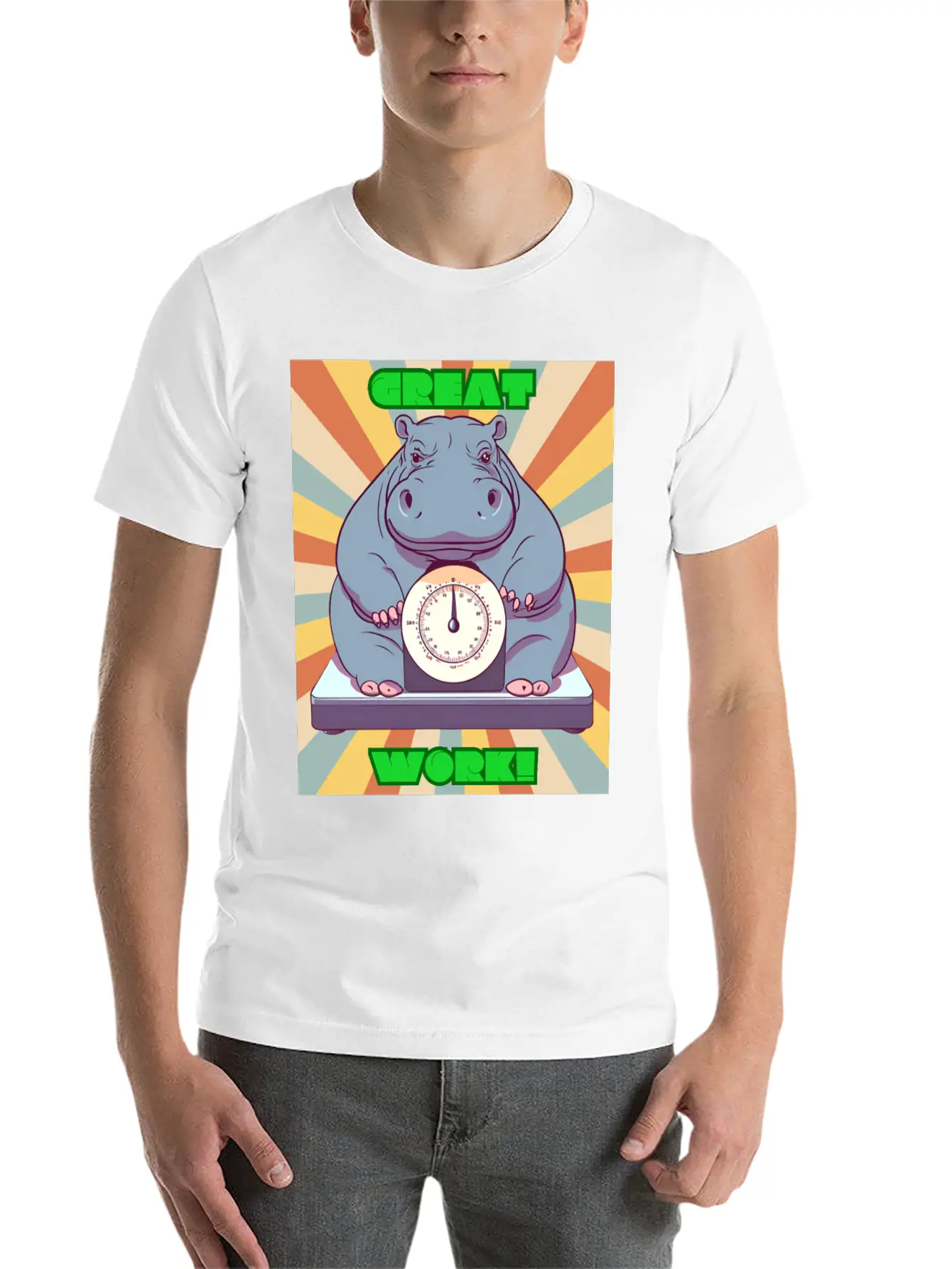 Hippopotamus On Scale Basic Graphic T-Shirt – Daily Comfort In Soft Cotton