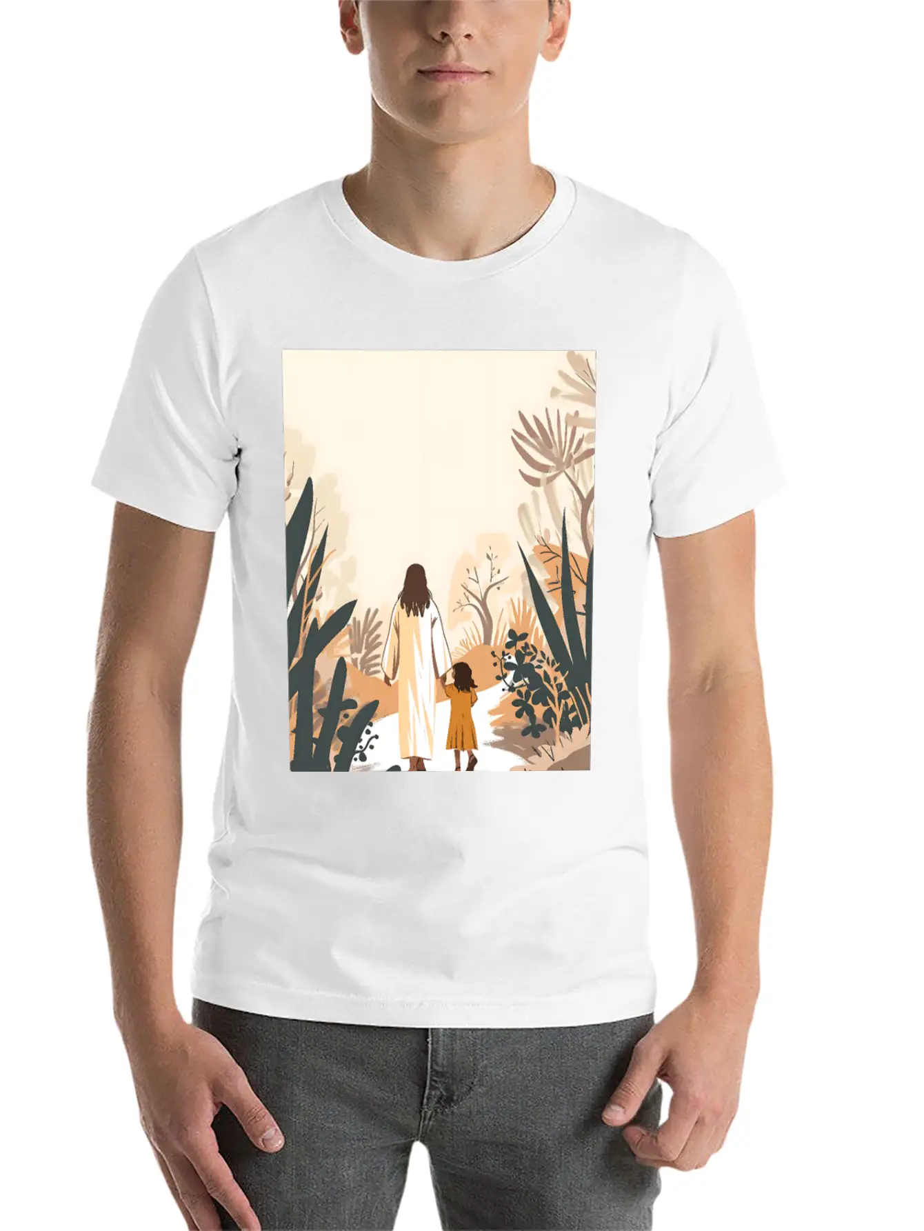 Jesus Christ Walking With A Girl, Come Follow Me, Stylish Everyday T-Shirt – Unisex Basic Cotton Tee