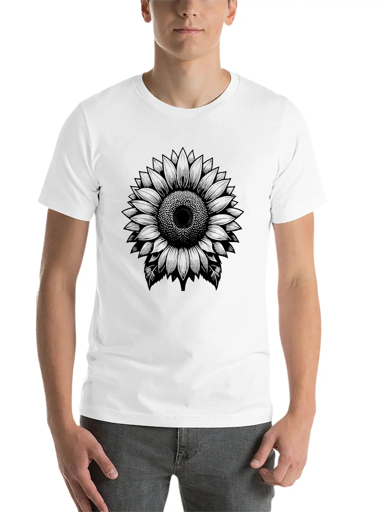 Large Flowering Sunflower Simple Everyday Graphic Tee – Lightweight Summer Wear