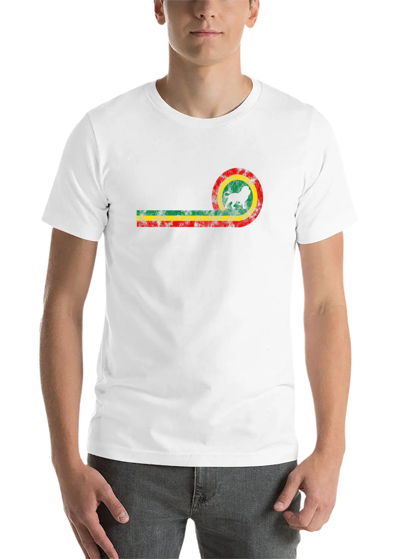 Lion Of Judah On Rastafarian Flag For Rasta And Stylish Everyday T-Shirt – Unisex Basic Cotton Tee