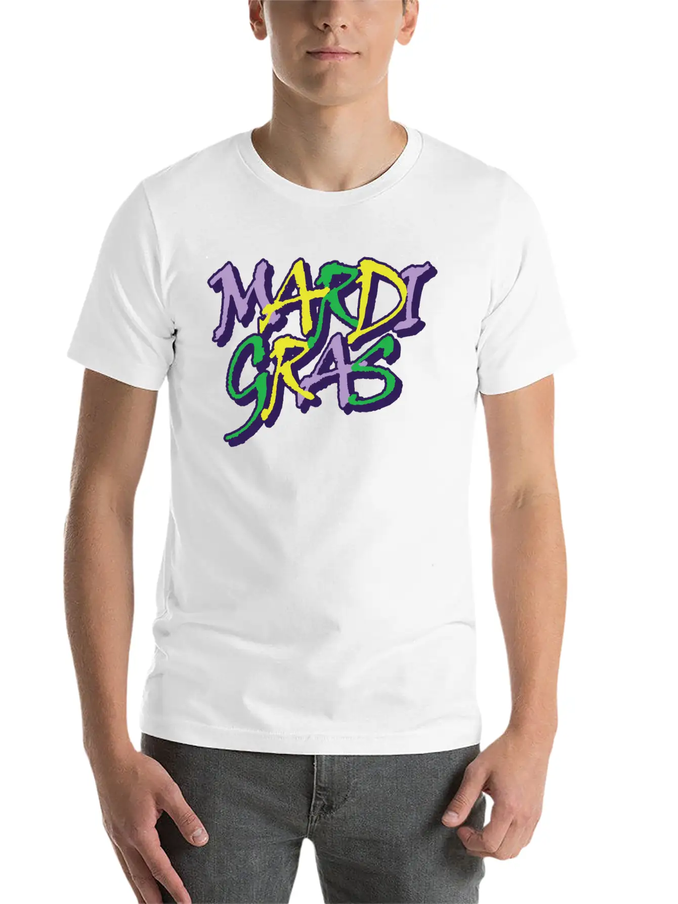Mardi Gras, Text, Typography Stylish Everyday T-Shirt – Unisex Basic Cotton Tee