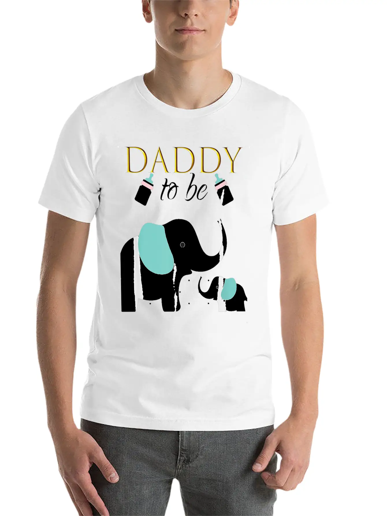 Mens Dad To Be Elephant Baby Shower For Boy Classic Crew Neck Graphic Tee – Everyday Minimal Look
