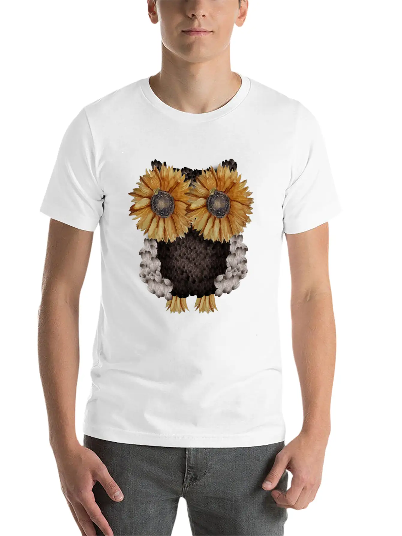 Owl Made Of Sunflower Seeds Stylish Everyday T-Shirt – Unisex Basic Cotton Tee