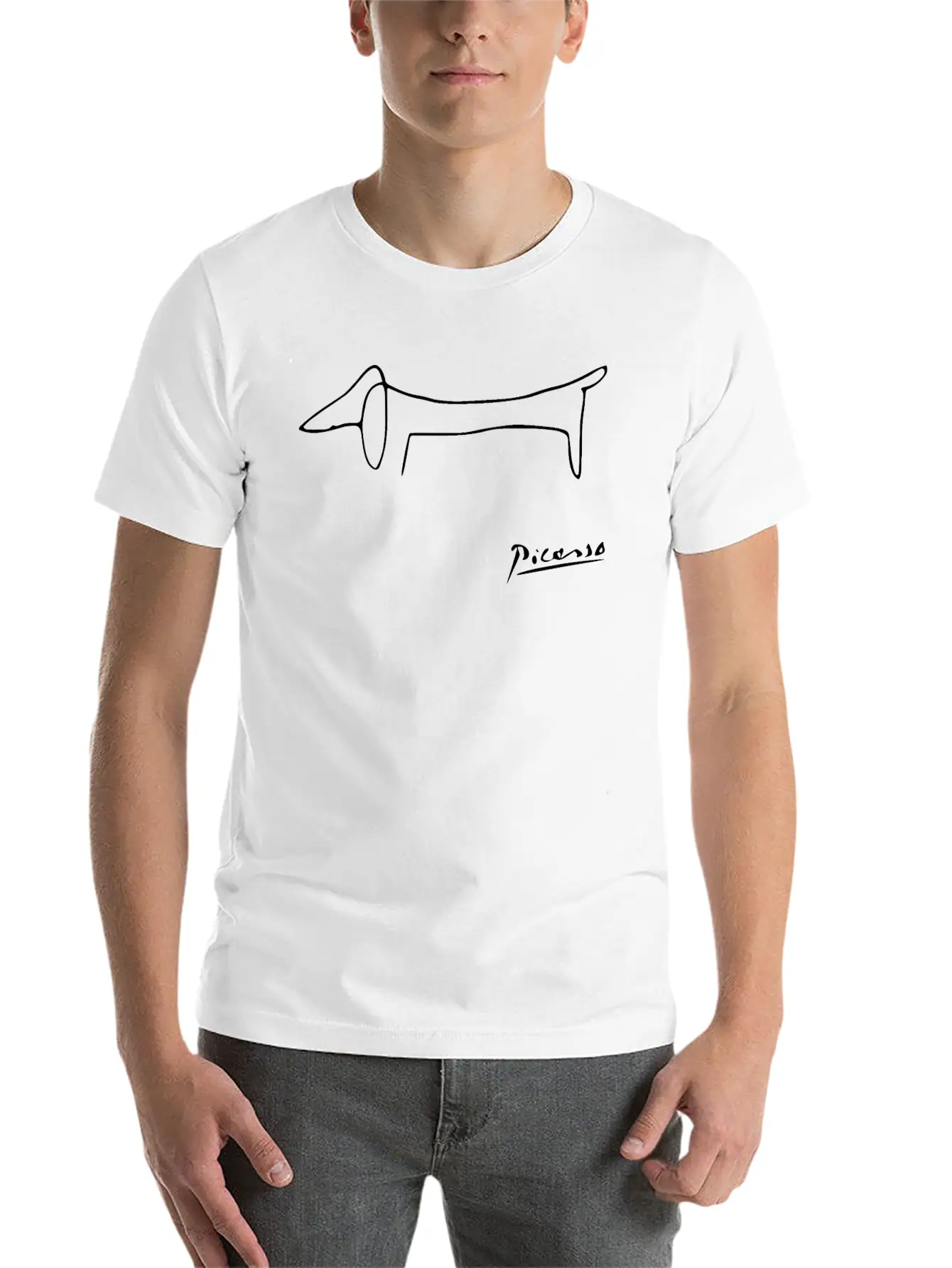 Pablo Picasso Dog Dachshund - Sketch Reproduction Stylish Everyday T-Shirt – Unisex Basic Cotton Tee