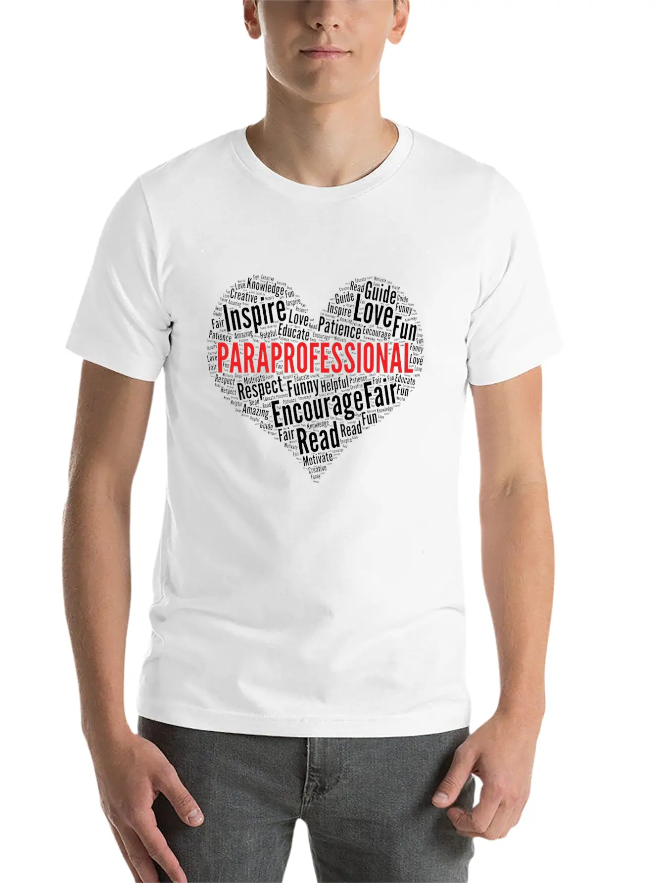 Paraprofessional Heart Shape Word Cloud Design Stylish Everyday T-Shirt – Unisex Basic Cotton Tee