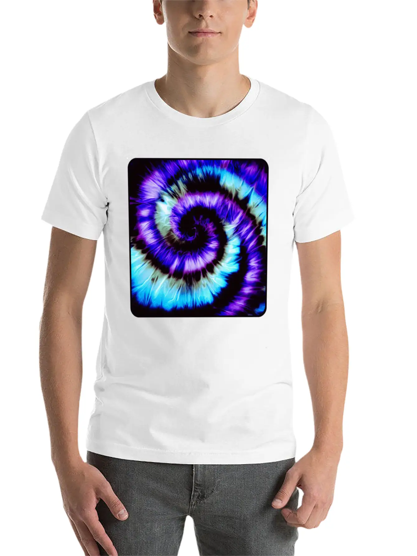 Purple, Blue & Black Tie Dye Spiral Lightweight Cotton T-Shirt – Daily Comfort Graphic Shirt
