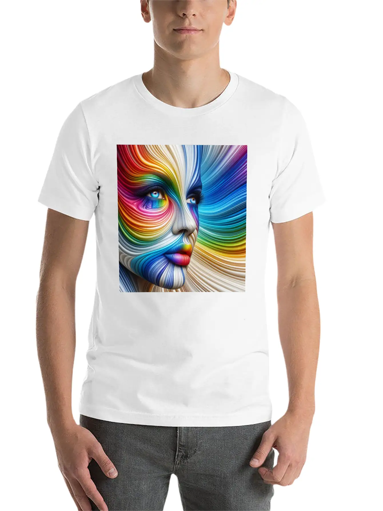 Rainbow Beautiful Woman Face Stylish Everyday T-Shirt – Unisex Basic Cotton Tee