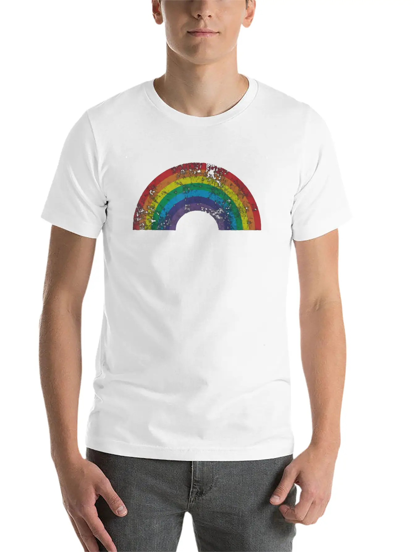 Rainbow Vintage Classic Crew Neck Graphic Tee – Everyday Minimal Look