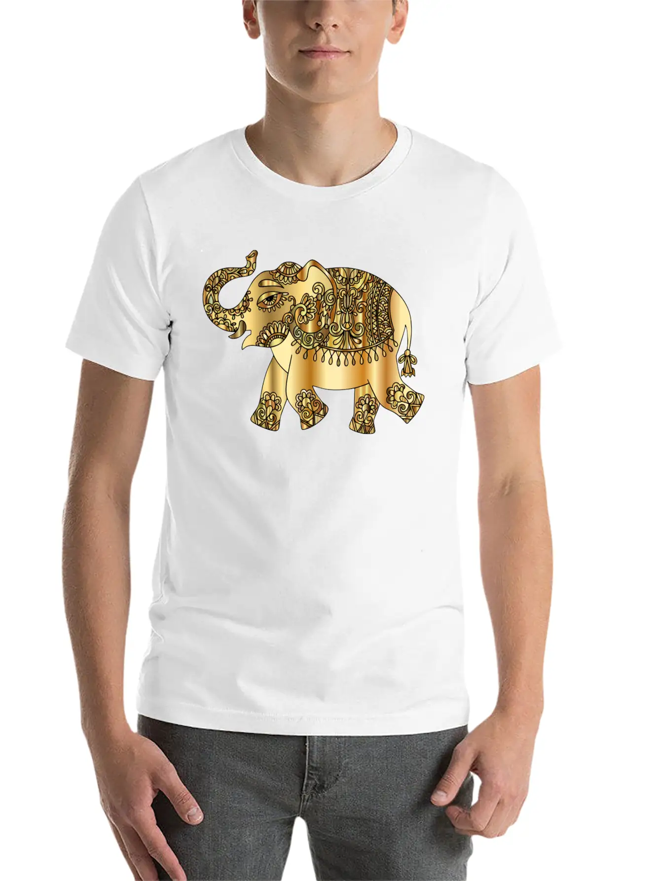 Remix Elephant Gold Stylish Everyday T-Shirt – Unisex Basic Cotton Tee