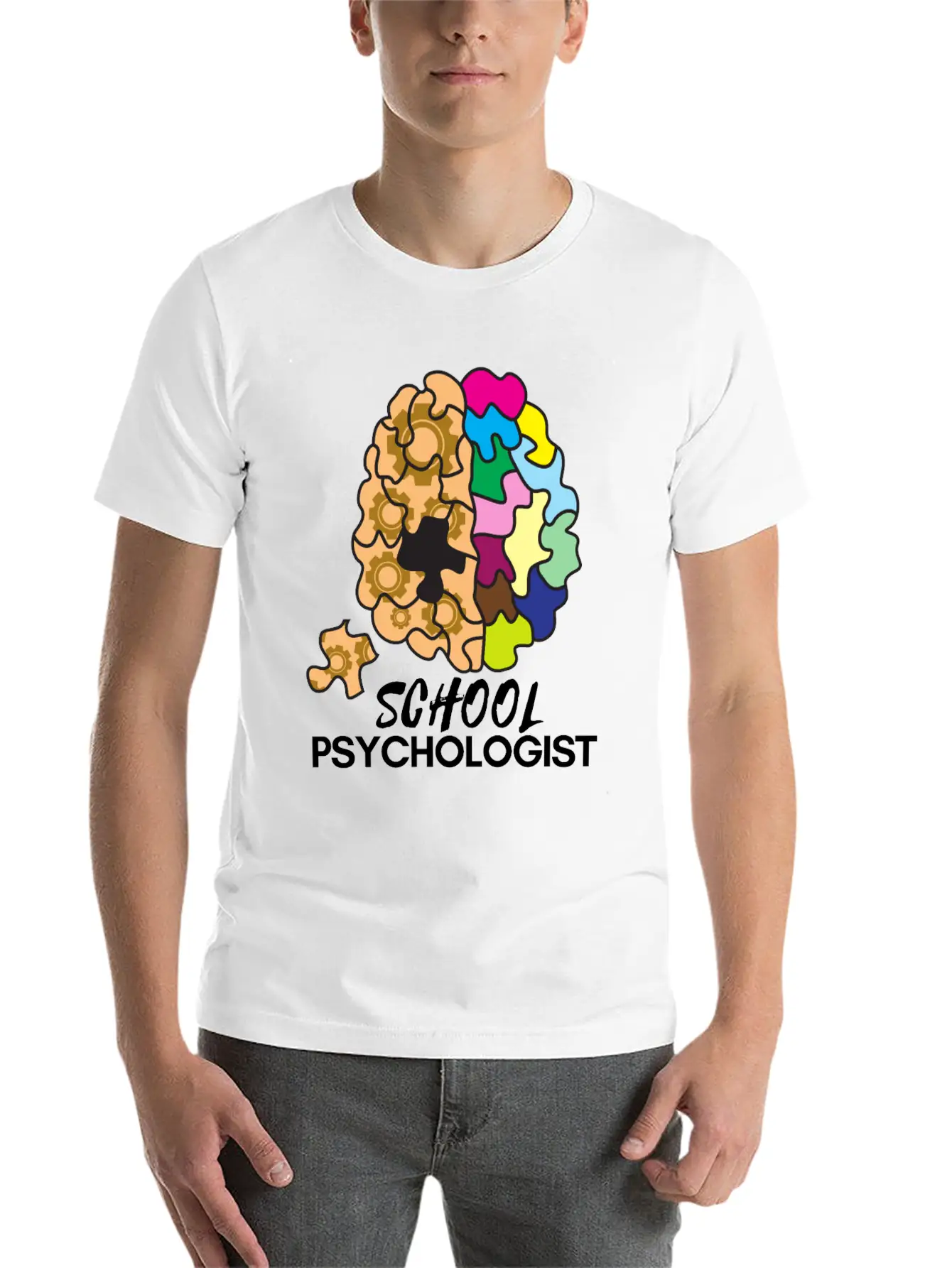 School Psychologist With Brain Basic Graphic T-Shirt – Daily Comfort In Soft Cotton