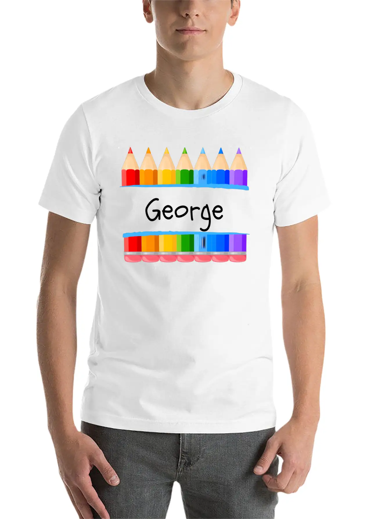 School Teacher Student Name George Kindergen Tag Lightweight Cotton T-Shirt – Daily Comfort Graphic Shirt