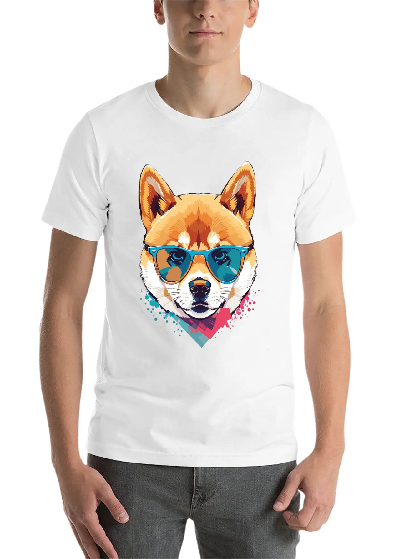 Shiba Inu Dog With Sunglasses Colored Graphic Basic Graphic T-Shirt – Daily Comfort In Soft Cotton