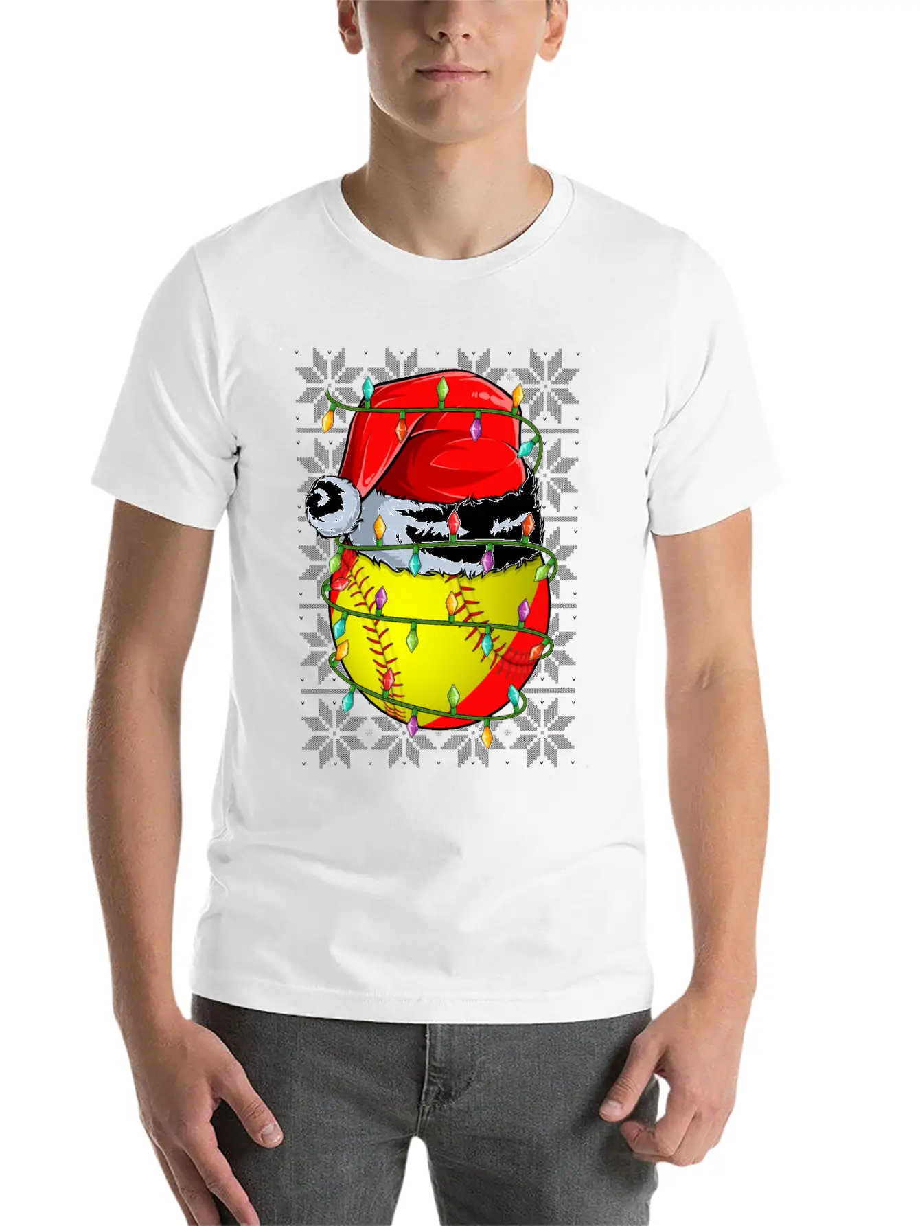 Softball Christmas Lights Relaxed Everyday Tee – Lightweight And Durable Cotton