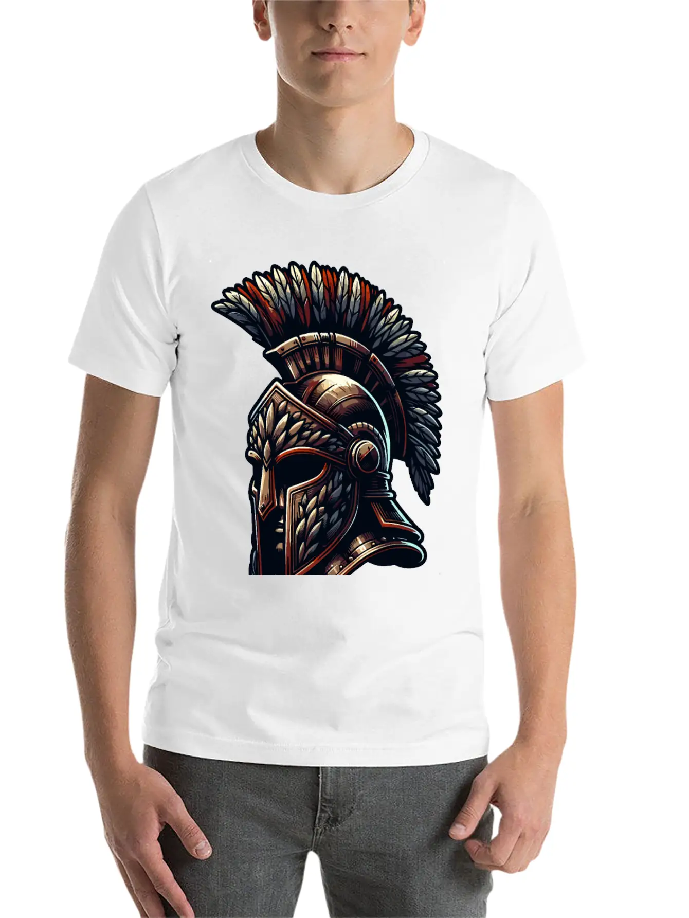 Spartan Glory - Ancient Warrior Feathered Helmet Stylish Everyday T-Shirt – Unisex Basic Cotton Tee