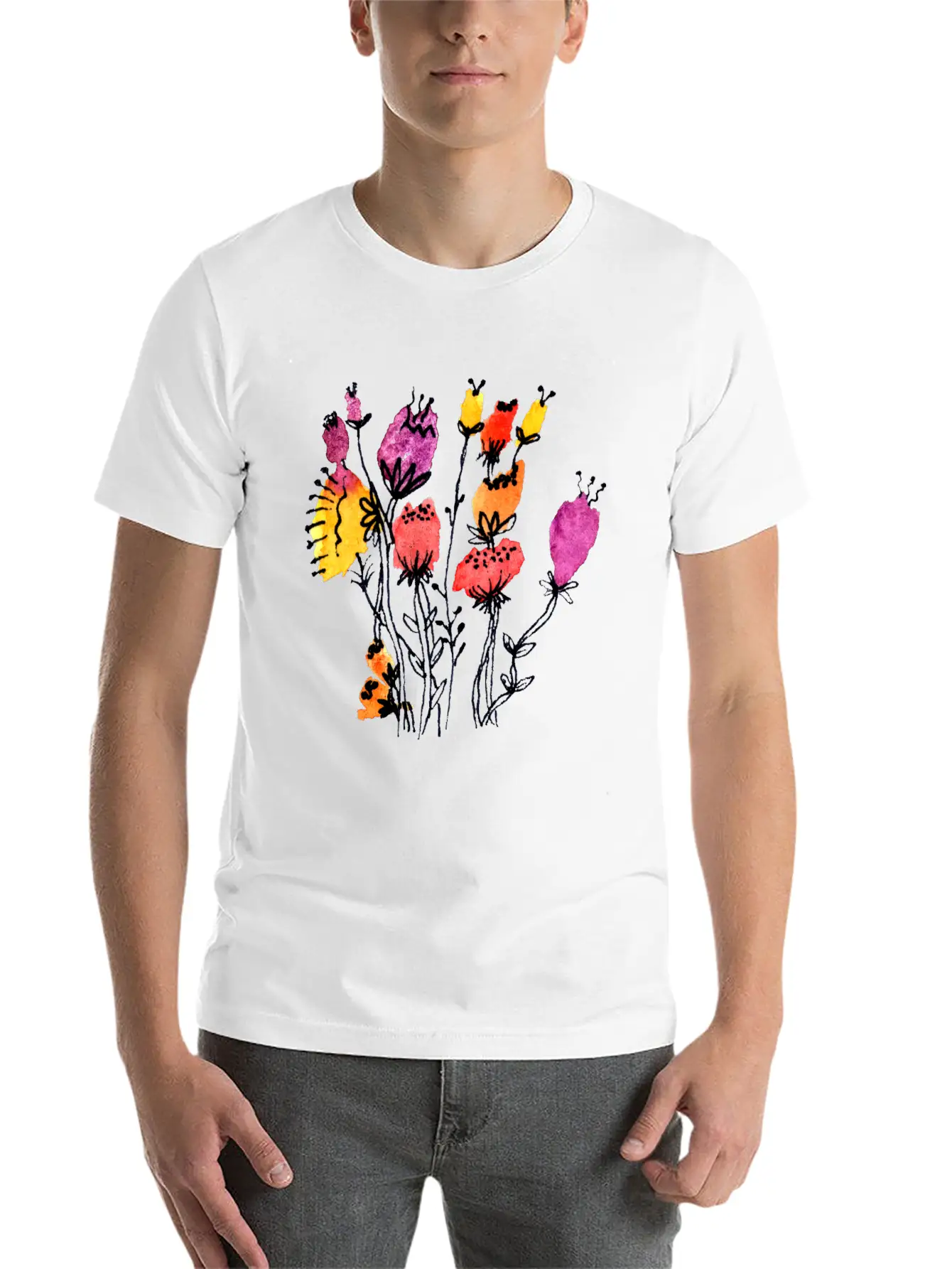 Sprouting Flowers Breathable Graphic T-Shirt – Perfect For Casual Days