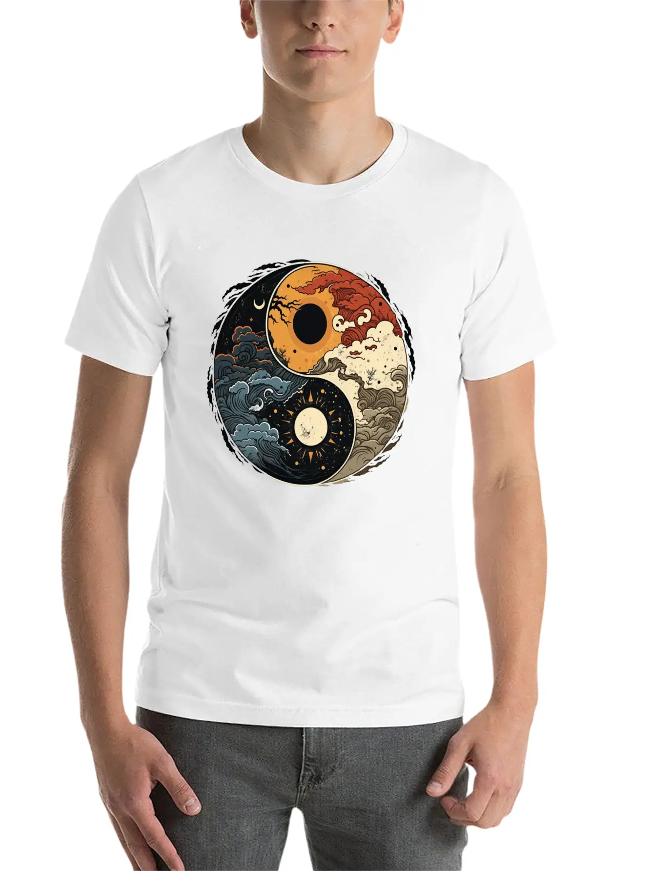 Sun And Moon Yin Yang Stylish Everyday T-Shirt – Unisex Basic Cotton Tee