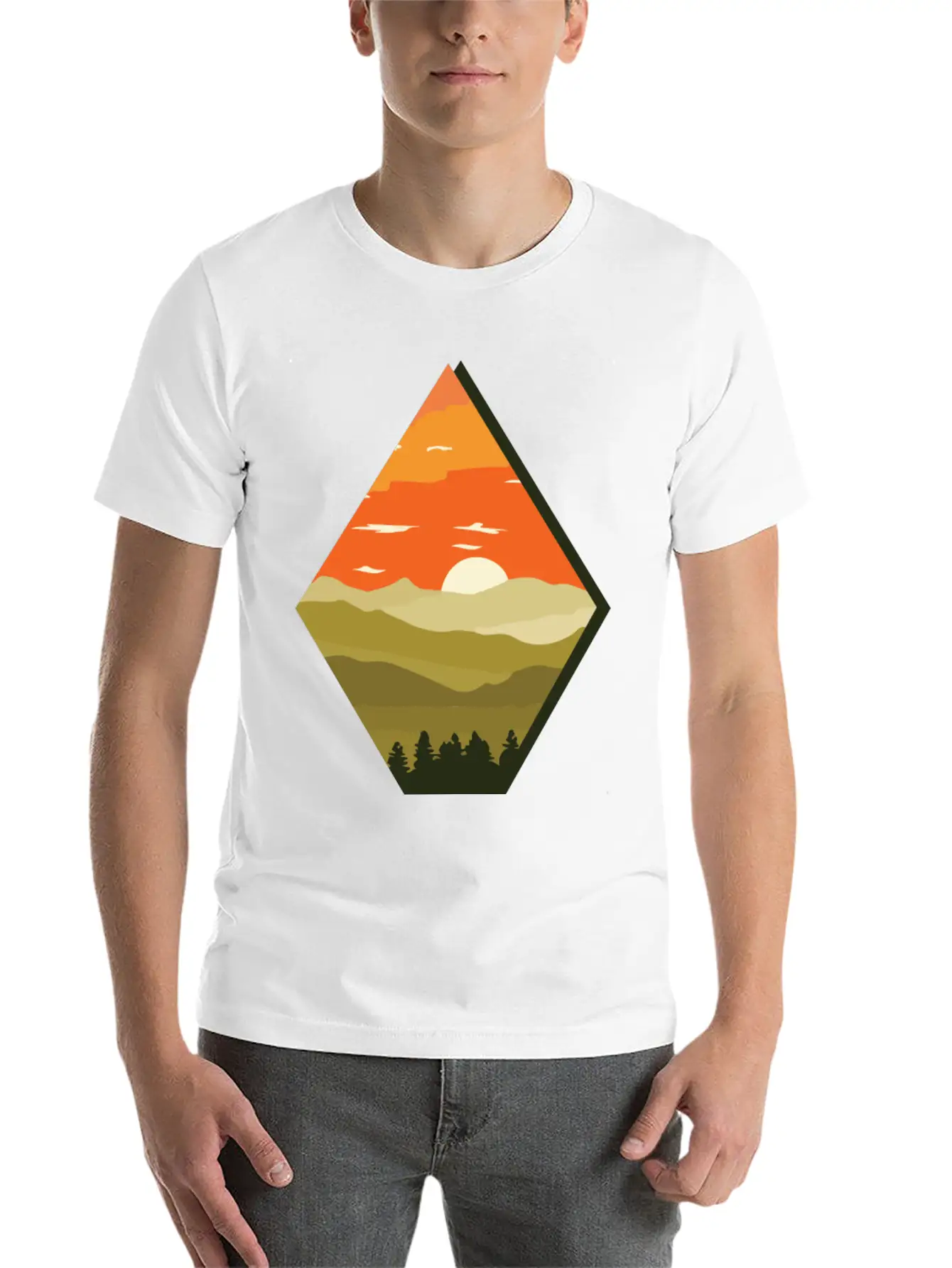Sunset | Forest Twilight Rhomb Tree Classic Crew Neck Graphic Tee – Everyday Minimal Look