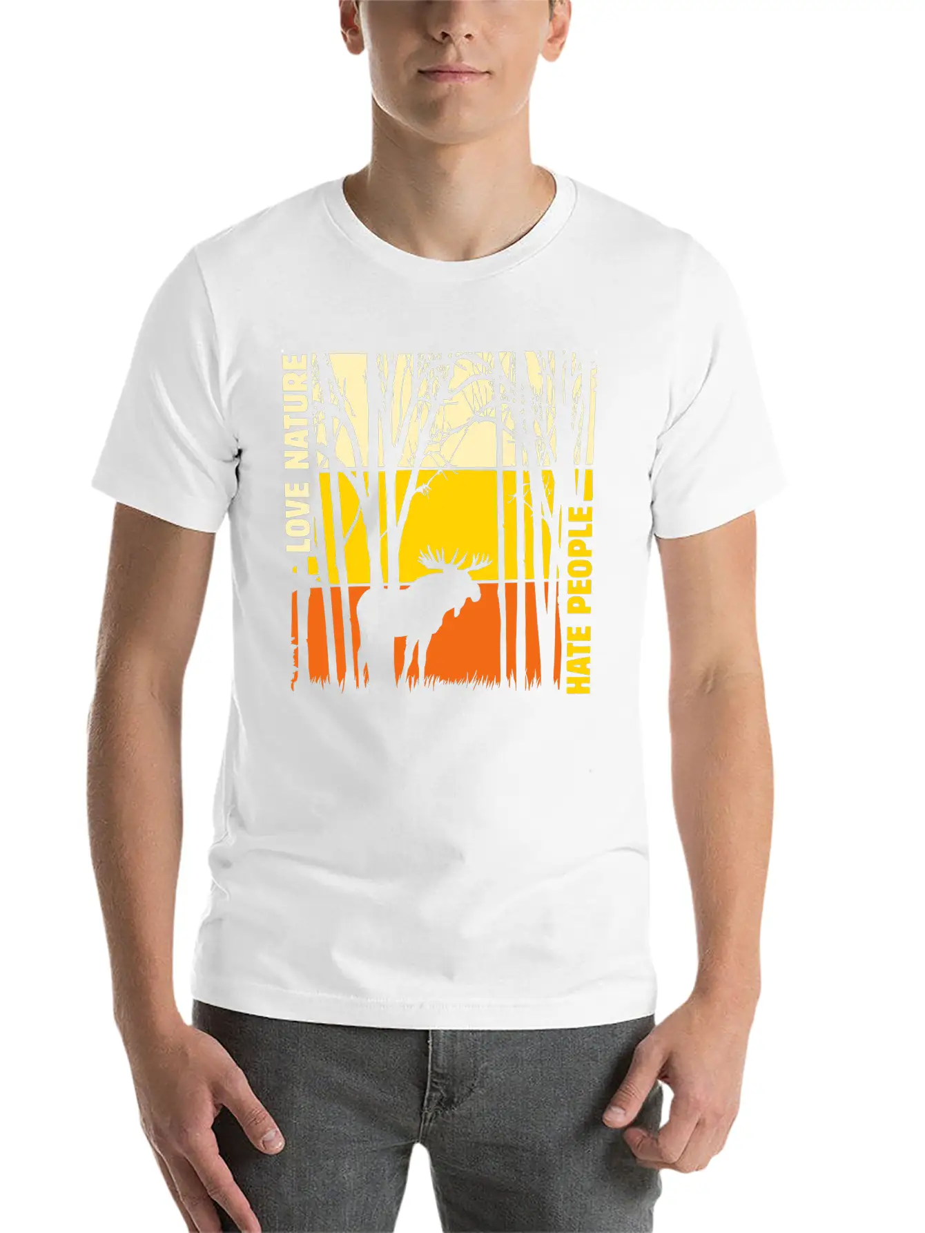 Sunset With Elk In The Forest Elk Nature Stylish Everyday T-Shirt – Unisex Basic Cotton Tee