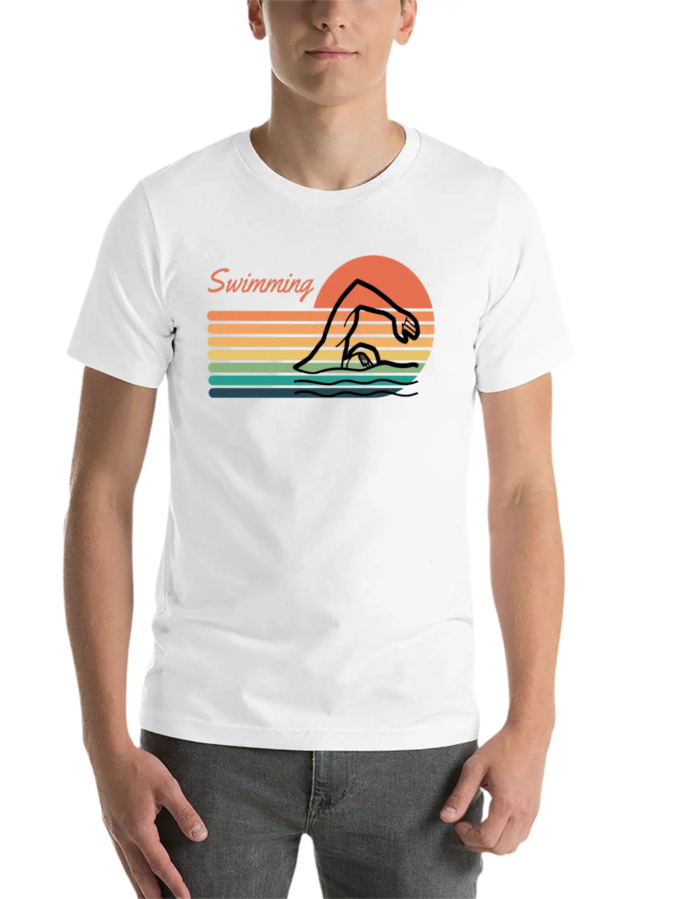 Swimming Vintage Style Stylish Everyday T-Shirt – Unisex Basic Cotton Tee