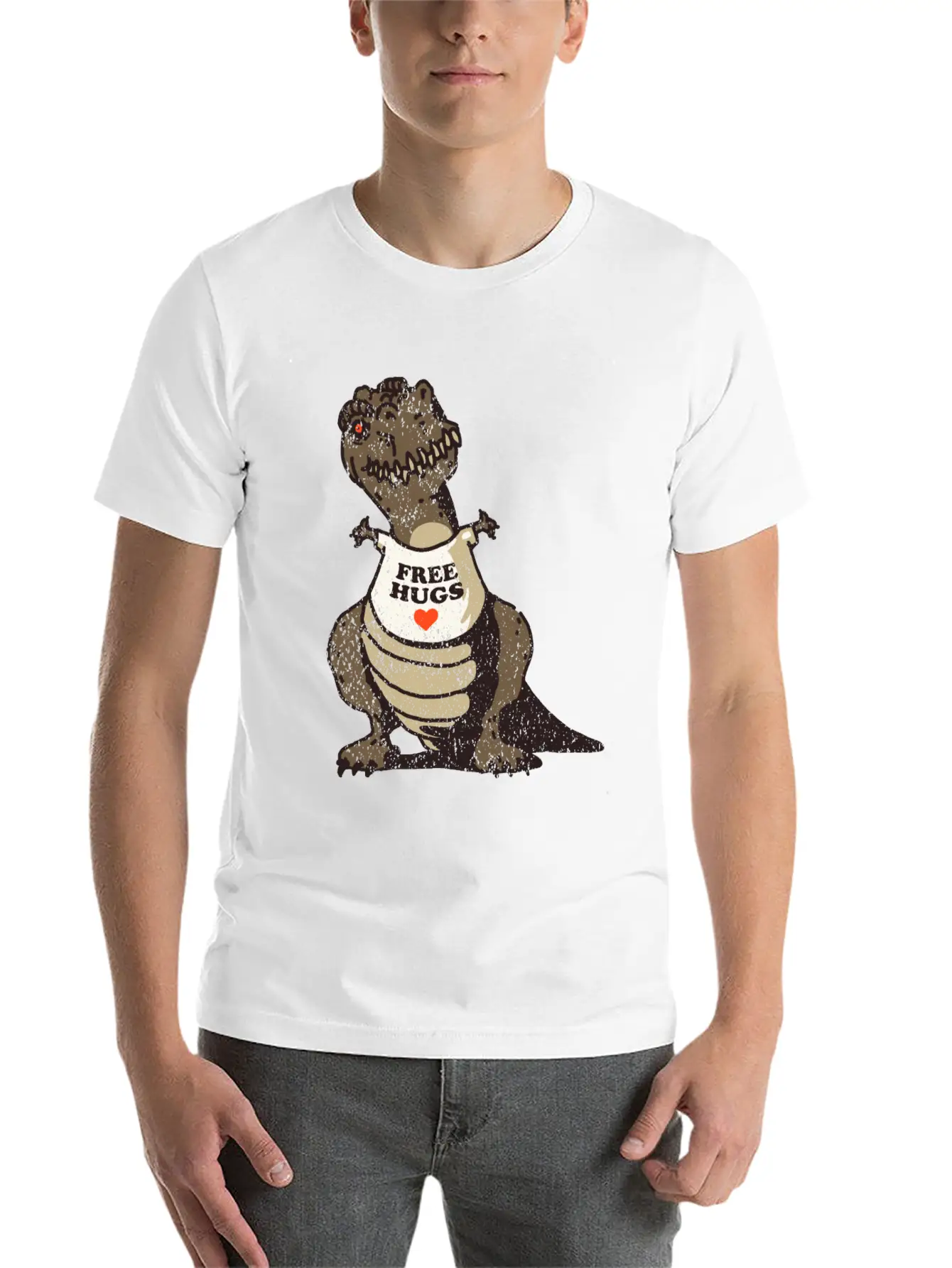 T-Rex Free Hugs Stylish Everyday T-Shirt – Unisex Basic Cotton Tee