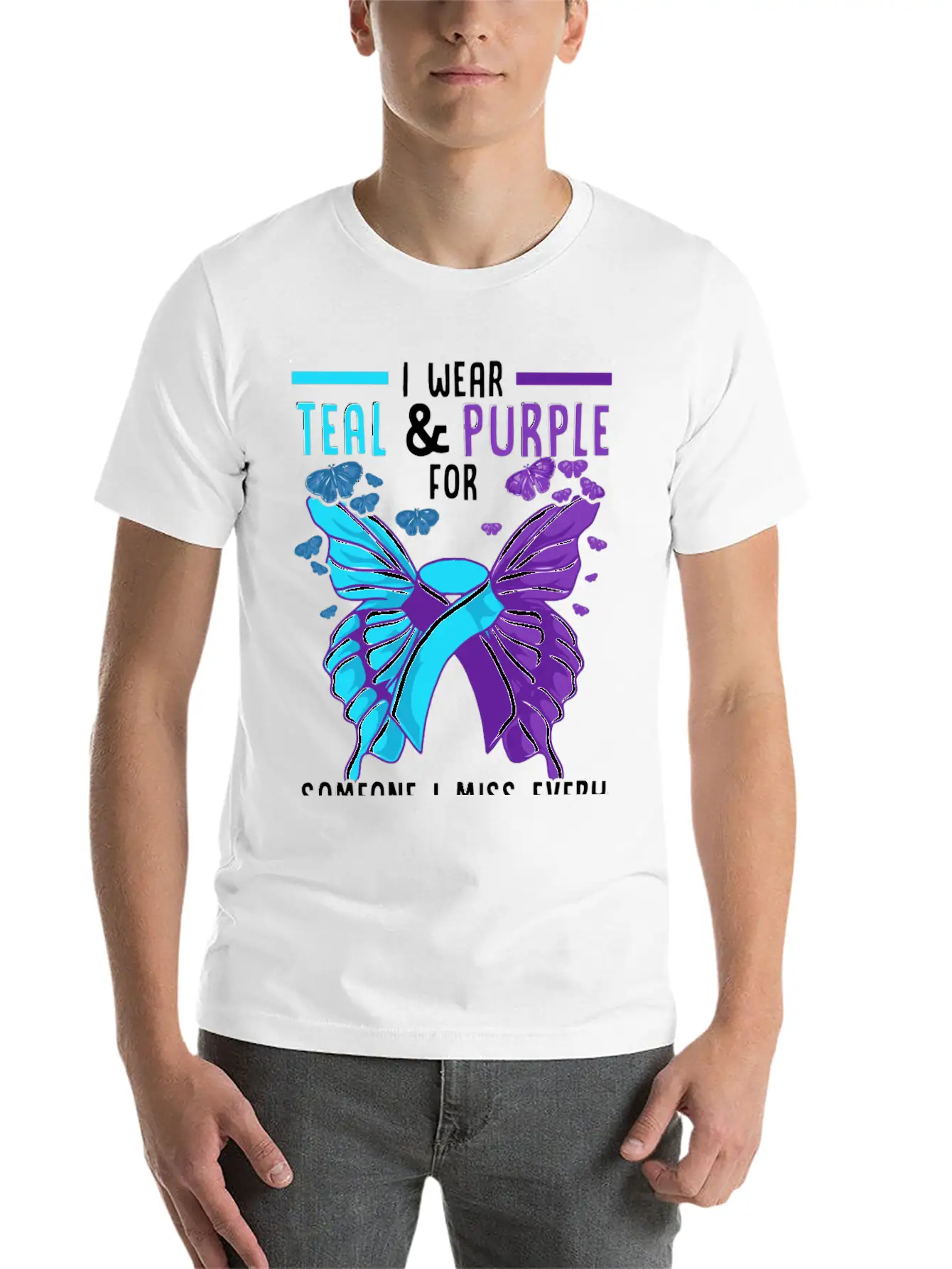Teal And Purple Ribbon Suicide Prevention Awarenes Basic Graphic T-Shirt – Daily Comfort In Soft Cotton